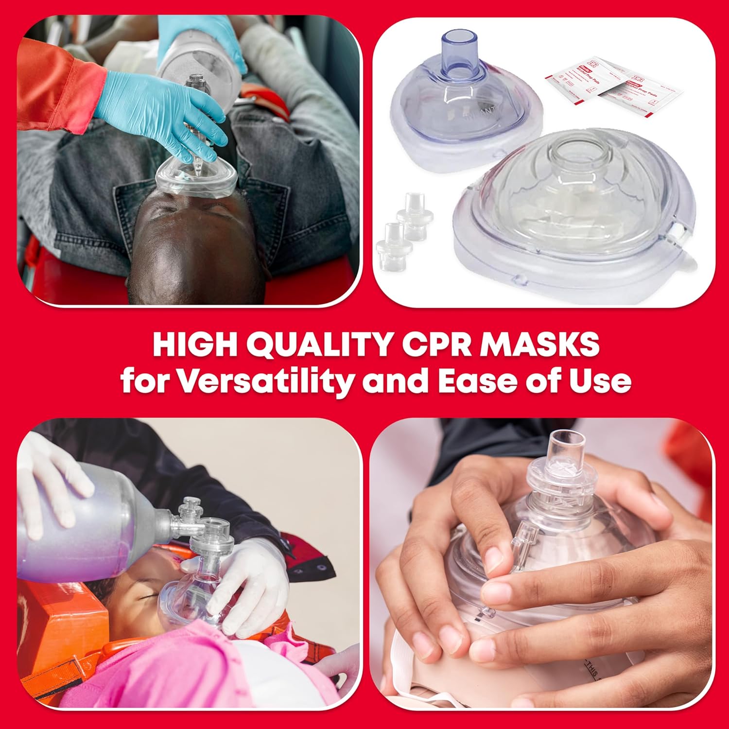 Ever Ready First Aid Adult and Infant CPR Mask Combo Kit with 2 Valves with Pair of Vinyl Gloves & 2 Alcohol Prep Pads - Red (2) - Image 6