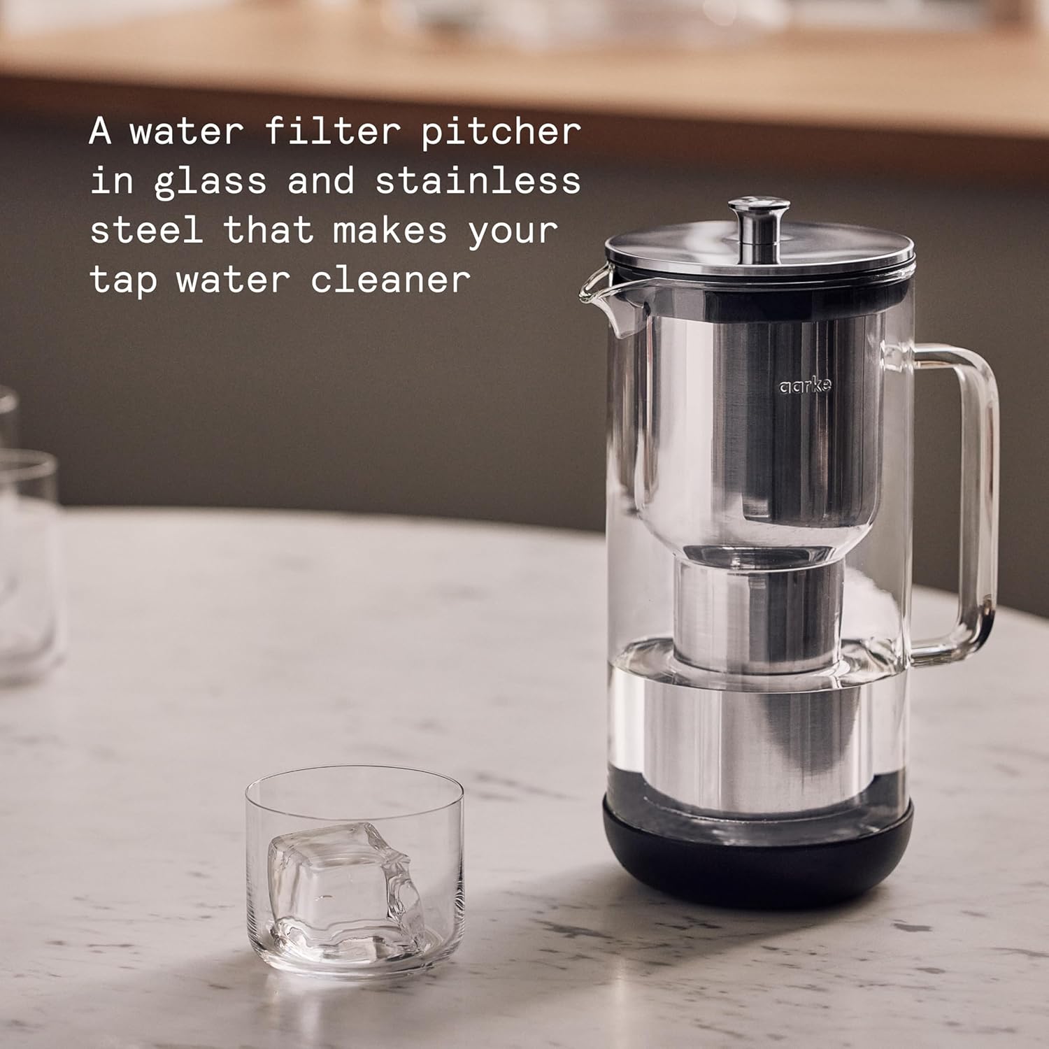 Aarke Purifier Regular Glass Pitcher Bundle w/Steel Filter, BPA-Free, 3 Enriched + 1 Pure Granules, 2.4L Pitcher with 1.18L Filtration Capacity - Image 2