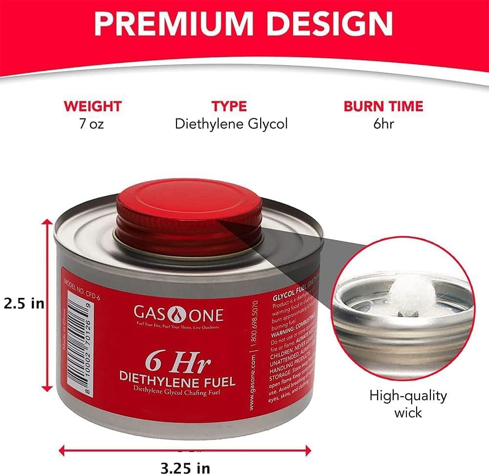 Gas One 12 Pack 6 Hour Chafing Fuel - Food Warmer for Chafing Dish Buffet Set - Reusable Liquid Safe Fuel With Wick & Lid Opener - Image 2