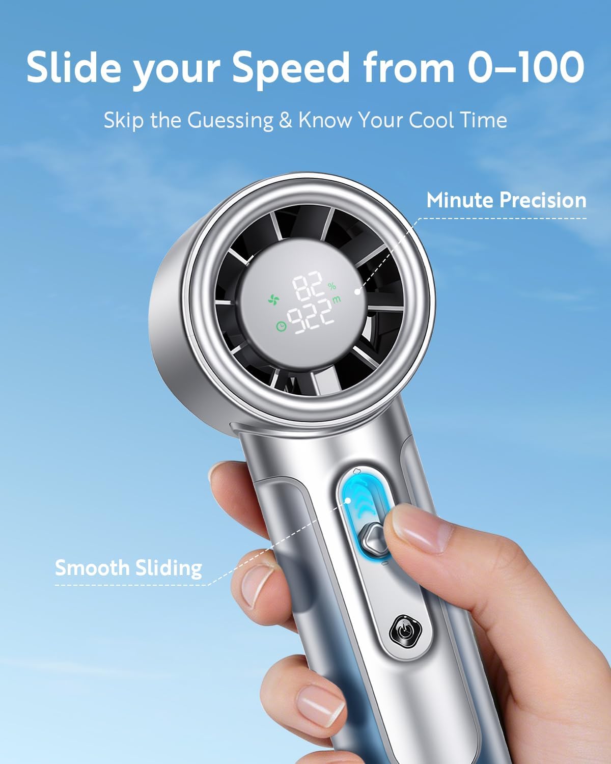 Handheld Portable Fan, Adjustable Speed Powerful Mini Personal Fan, Rechargeable 5000mAh Battery Up to 18 Hours Runtime, Pocket Turbo Fan with Smart LED Display for Travel, Office, Outdoor - Image 4
