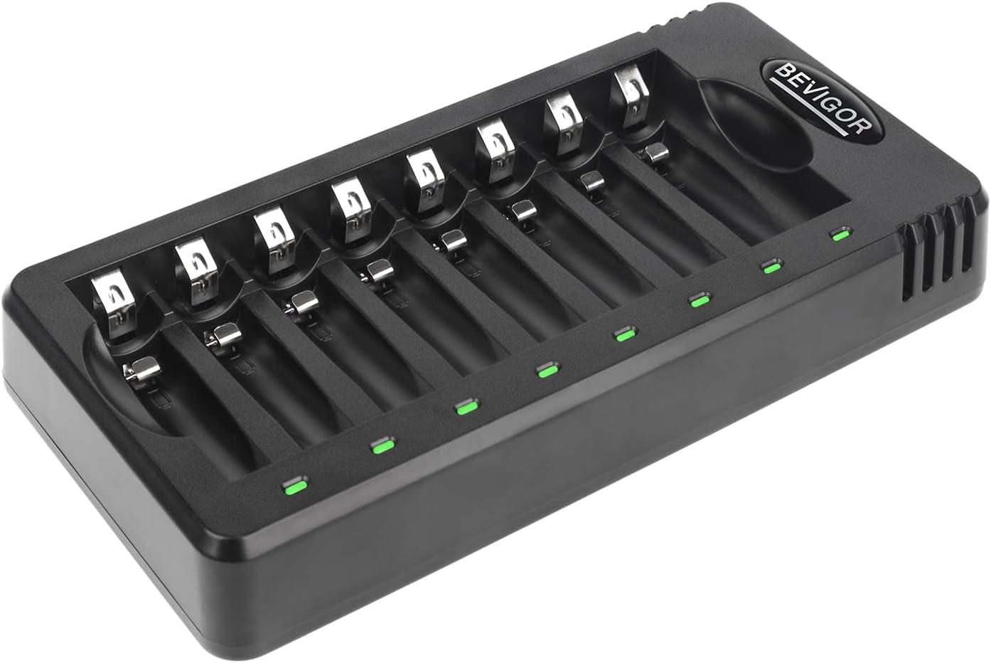 BEVIGOR 8-Bay AA AAA Battery Charger, USB Fast Charging with Independent Charging Slots, Smart Charger for Ni-MH Rechargeable Batteries, Adapter Not Included