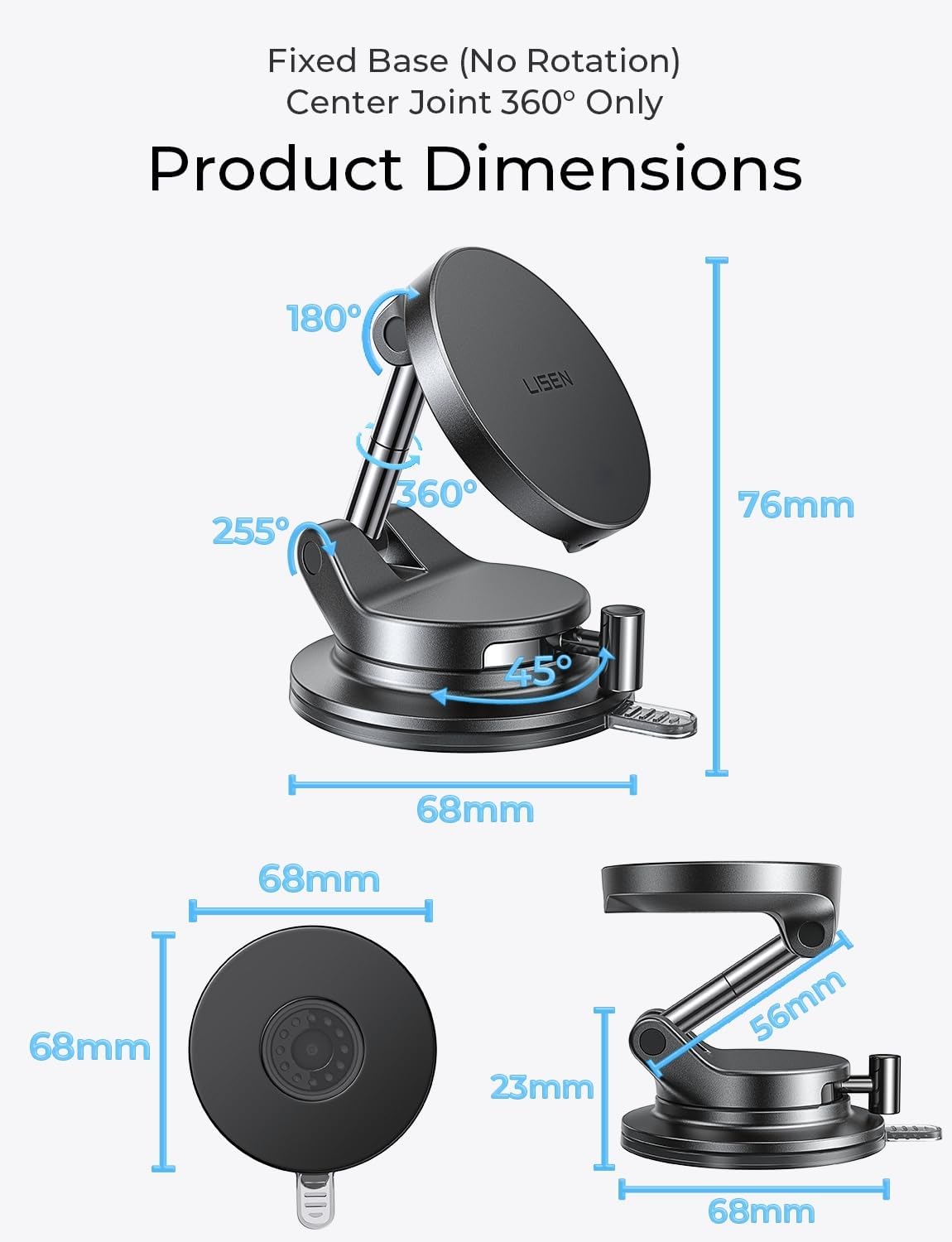 LISEN for 15W Magsafe Car Mount Charger, Magnetic Phone Holders for Your Car, Magnetic Wireless Car Charger, Suction Phone Mount for Car Accessories for Truck Jeep for iPhone 17 Pro Max 16 15 14 13 12 - Image 10