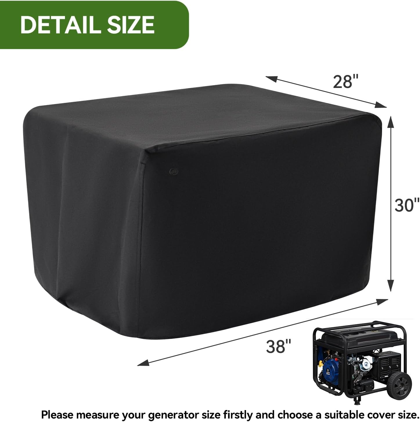 Waterproof Generator Covers for Outside, Heavy Duty Thicken 900D Polyester Fabric Portable Generator Covers Universal Fits for Most Generators 10000-15000 Watt, Black (38"L x 28"W x 30"H) - Image 2