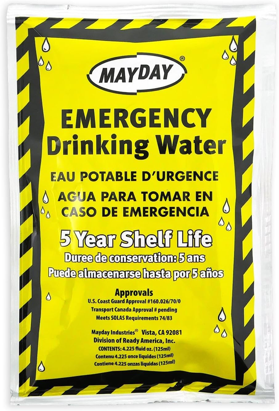 Mayday Pouch Water, Coast Guard Emergency Water, 5-Year Shelf LIfe, Disaster Preparedness Supplies for, Earthquake, Fire, Flood, Leak-Proof Pouches, 4.225 Oz/125Ml 50 Pack - Image 4