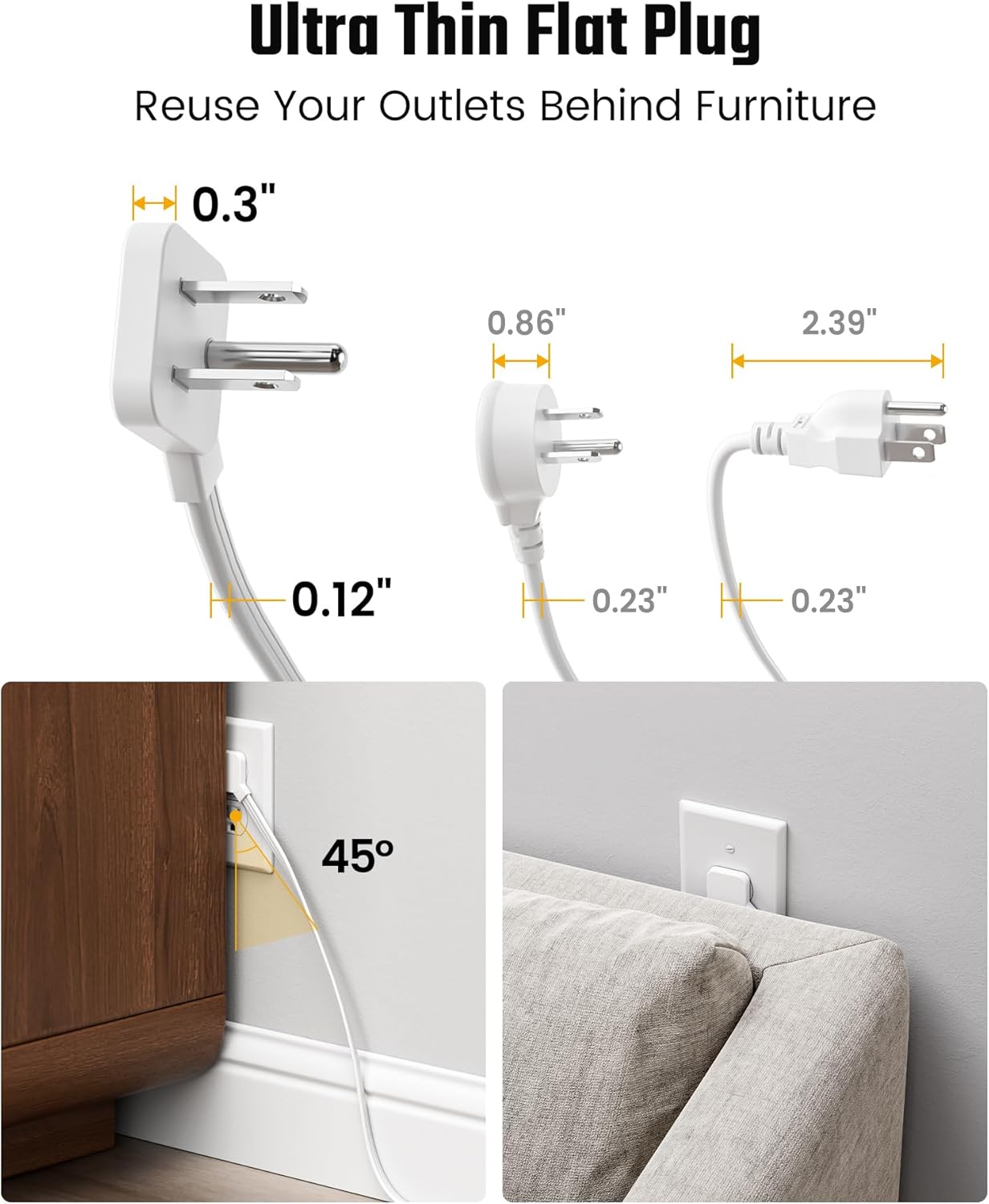 15 Ft Extension Cord with Multiple Outlets, Long Extension with 6 Outlets 4 USB Ports(2 USB C), Flat Plug Surge Protector Power Strip for Home, Office Supplies, Dorm Essentials - Image 7