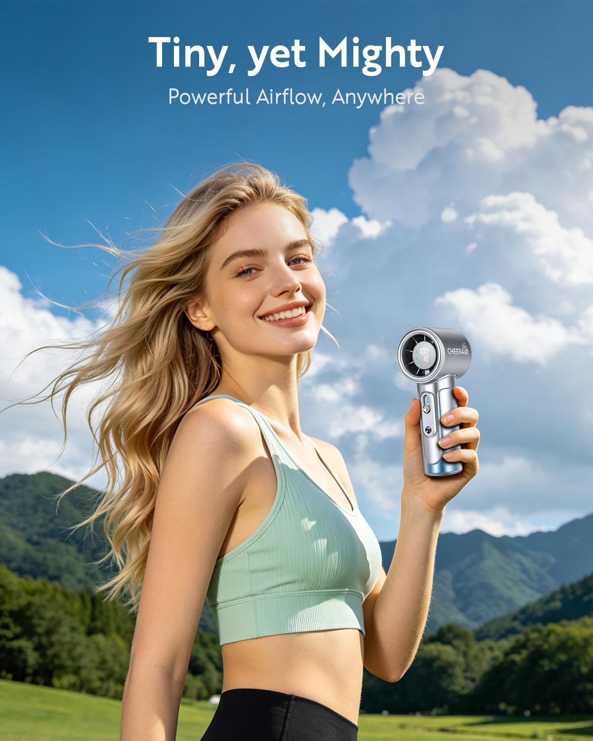Handheld Portable Fan, Adjustable Speed Powerful Mini Personal Fan, Rechargeable 5000mAh Battery Up to 18 Hours Runtime, Pocket Turbo Fan with Smart LED Display for Travel, Office, Outdoor - Image 2