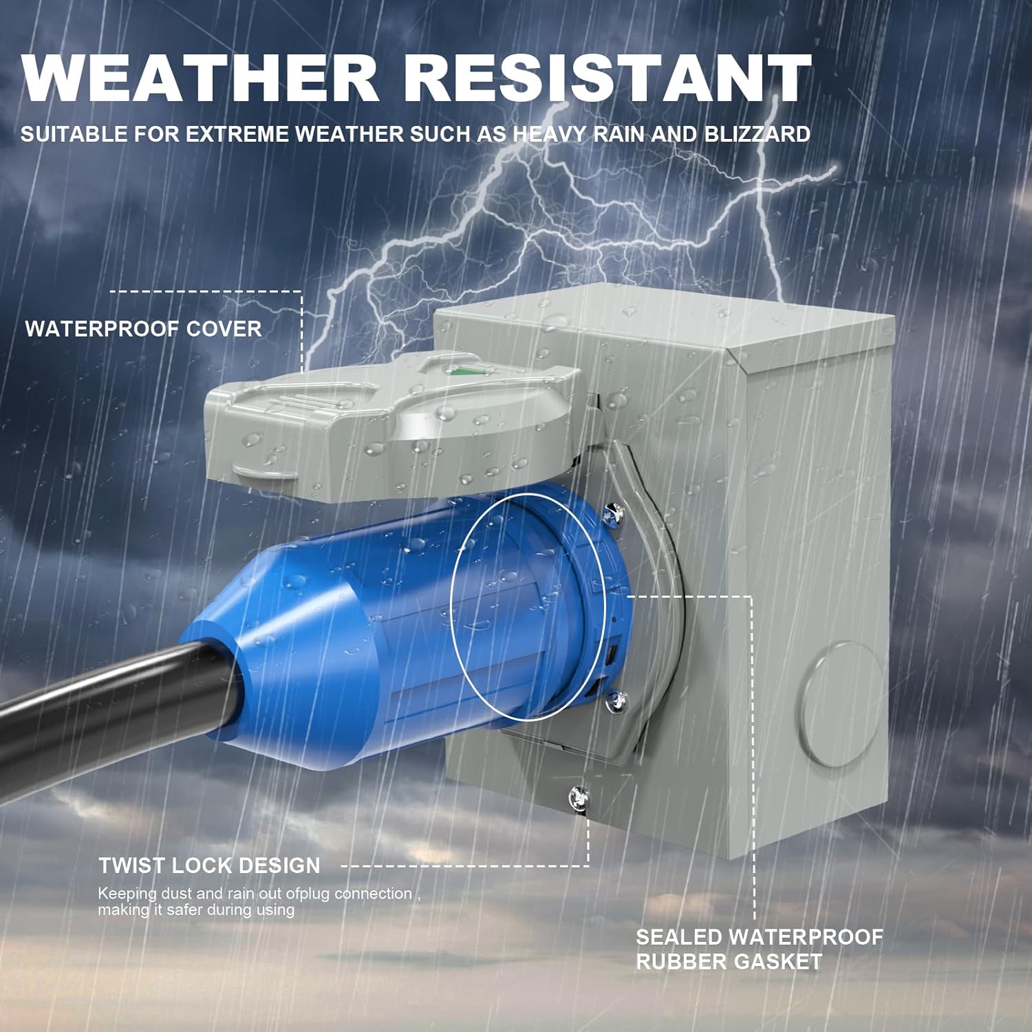 50 Amp Generator Cord and Power Inlet Box Pre-Drilled, 20FT Generator Extension Cords 50 Amp,125V/250V Generator Power Cord NEMA14-50P/SS2-50R Twist Lock Connector - Image 6
