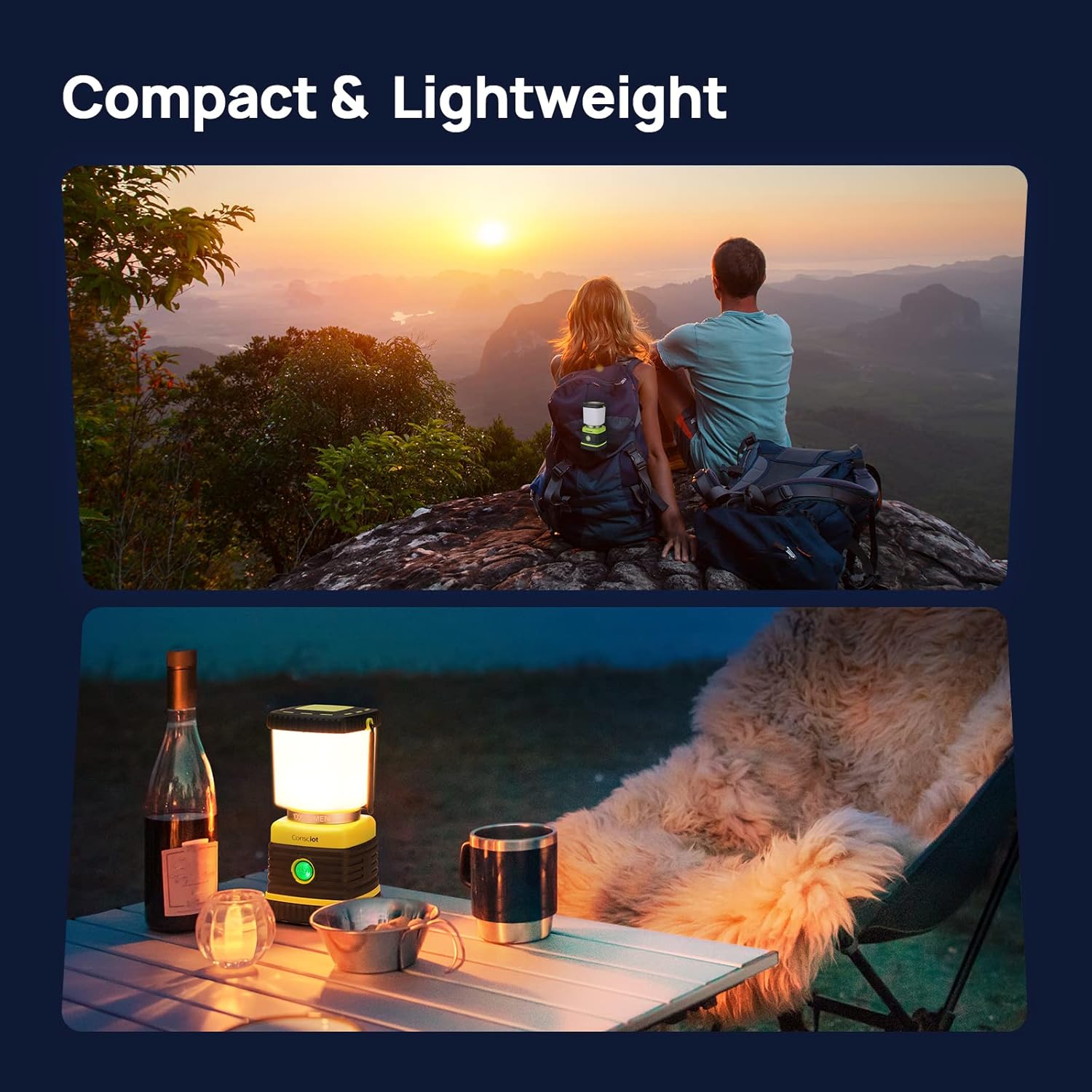 Consciot LED Battery Powered Camping Lantern, 1000LM, 4 Light Modes, IPX4 Waterproof Portable Tent Flashlight for Power Outages, Emergency, Hurricane, Hiking, Light Green, 2-Pack - Image 7