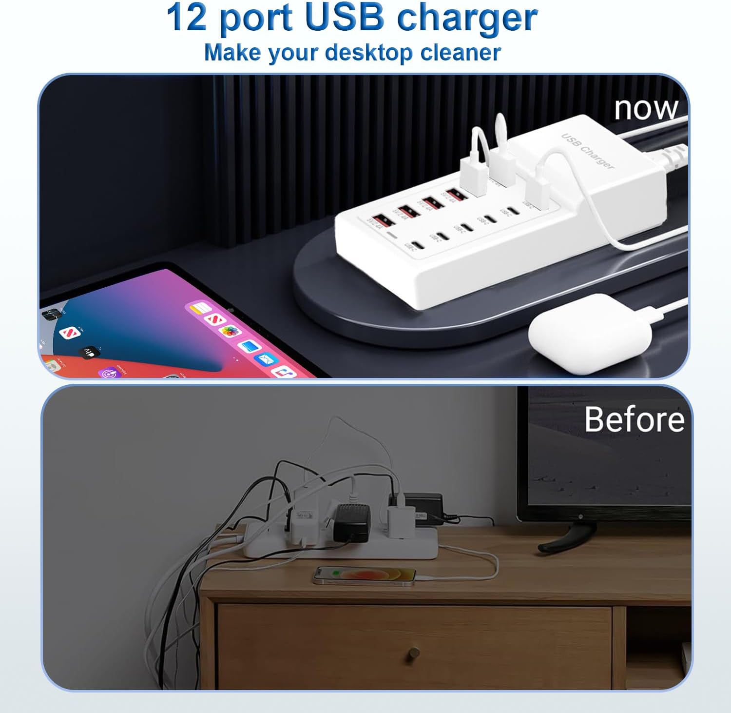 USB Charging Station 50w10A 12 Ports Multiple Charging Block, USB C Strip for iPhone 13/14/15/16/17/Smartphone/Tablet/Watch/Headphones and Multiple Charger Plug - Image 5