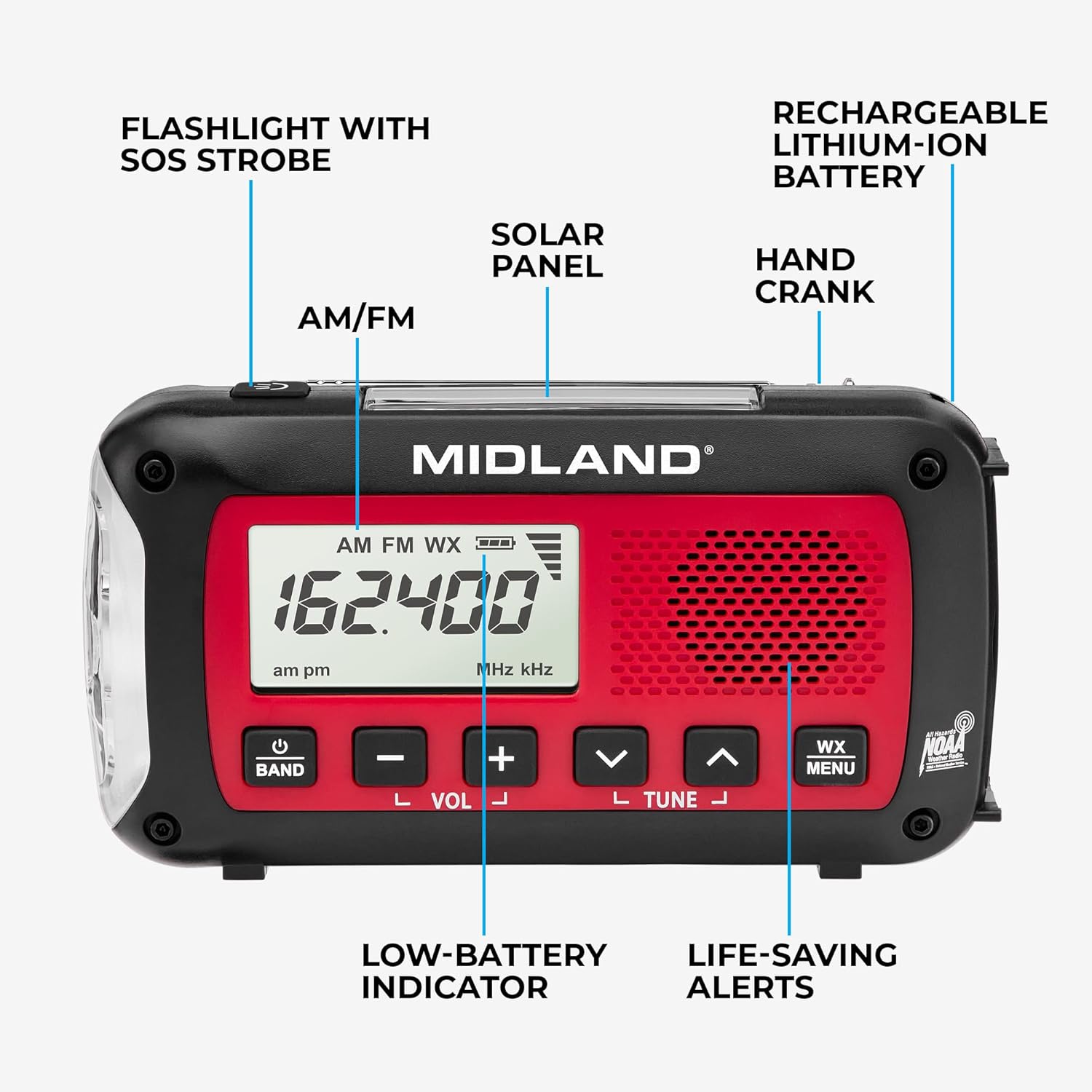 Midland Deluxe Home and Travel Emergency Radio - NOAA Weather Alert Scanner, Flashlight, Alarm Clock and AM/FM - Image 7