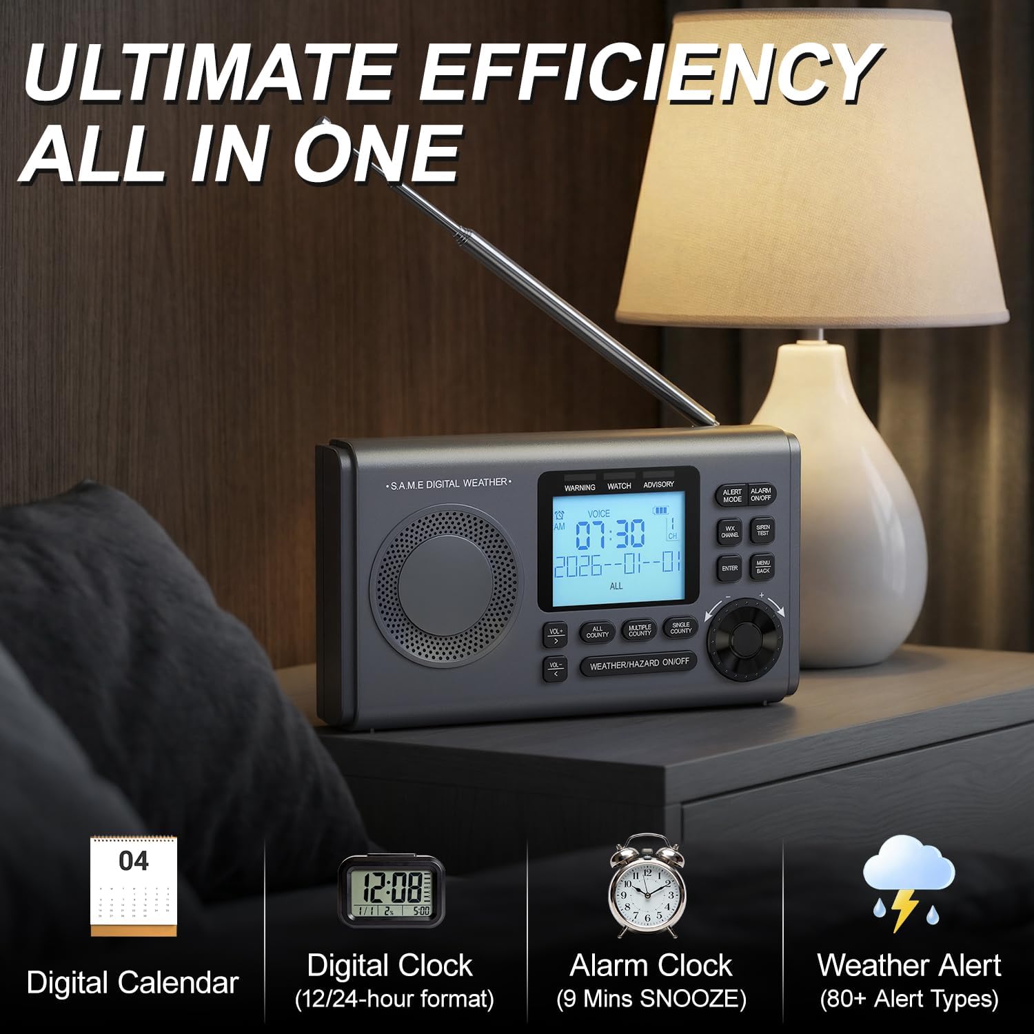 RunningSnail NOAA Weather Alert Radio - S.A.M.E Localized Programming, 23 County Codes & 80+ Emergency Alerts, Battery Backup, Alarm, Selectable Alert Tone, External Antenna, External Warning Light - Image 6