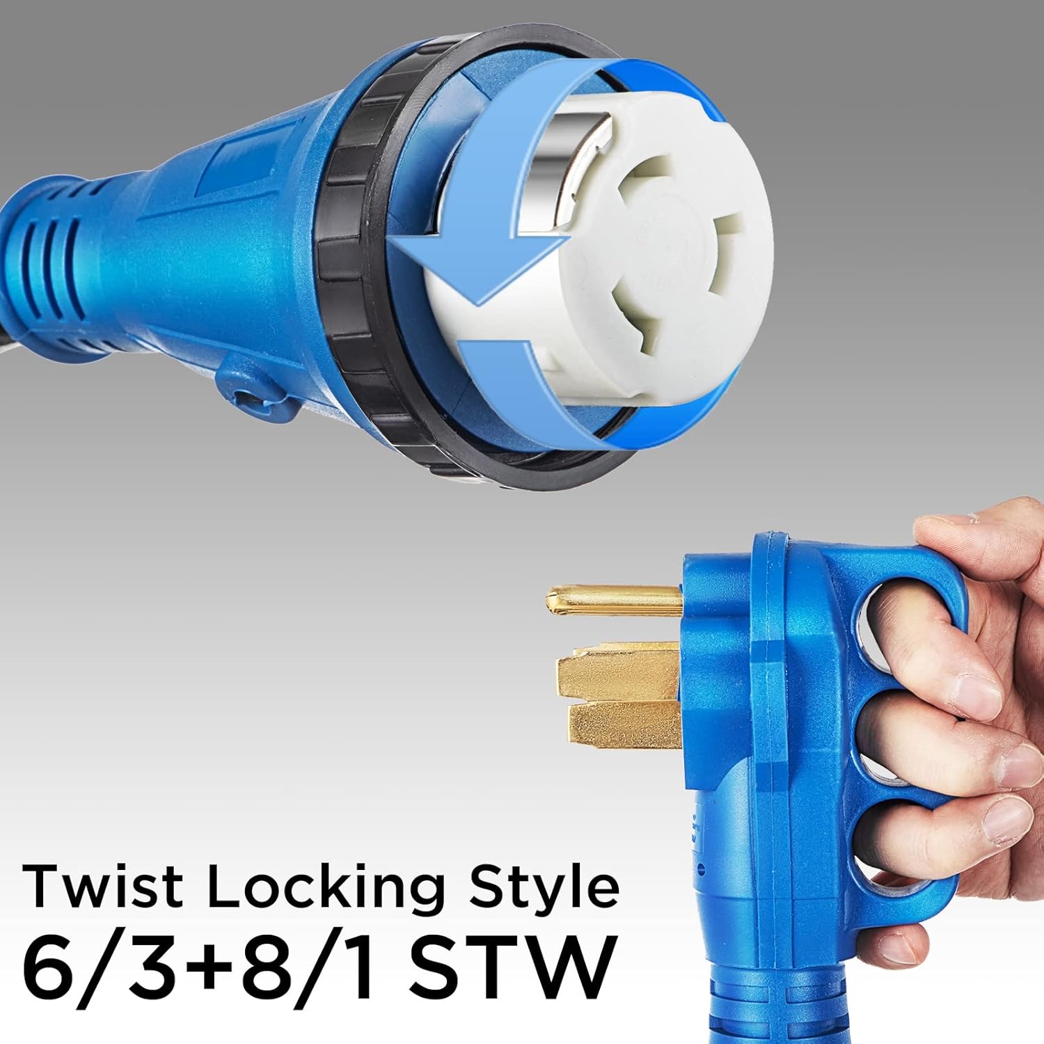 50 Amp Generator Cord and Power Inlet Box Pre-Drilled, 20FT Generator Extension Cords 50 Amp,125V/250V Generator Power Cord NEMA14-50P/SS2-50R Twist Lock Connector - Image 3
