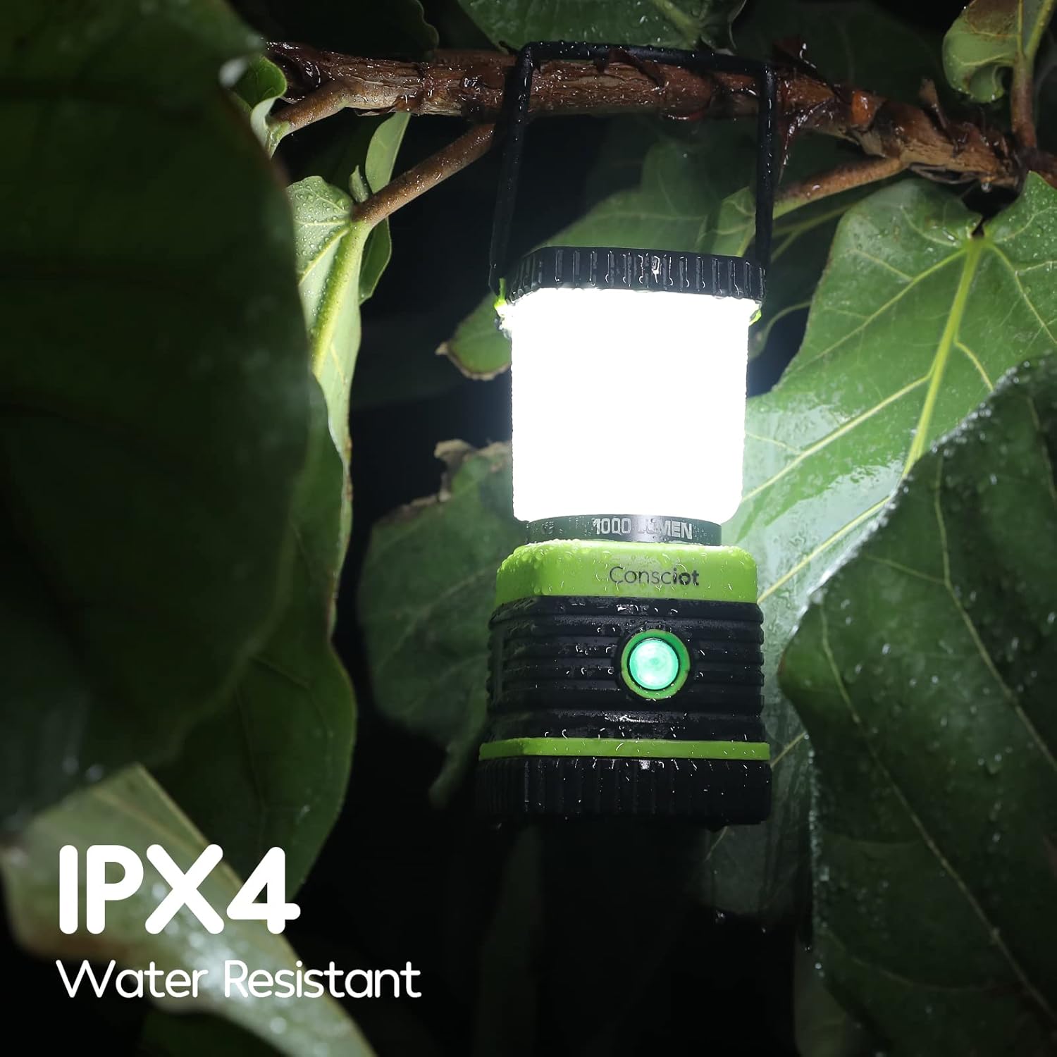 Consciot LED Battery Powered Camping Lantern, 1000LM, 4 Light Modes, IPX4 Waterproof Portable Tent Flashlight for Power Outages, Emergency, Hurricane, Hiking, Light Green, 2-Pack - Image 6