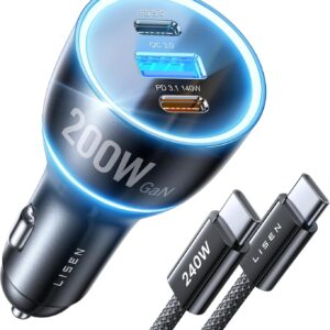 LISEN 200W Car Charger USB C Fast C...