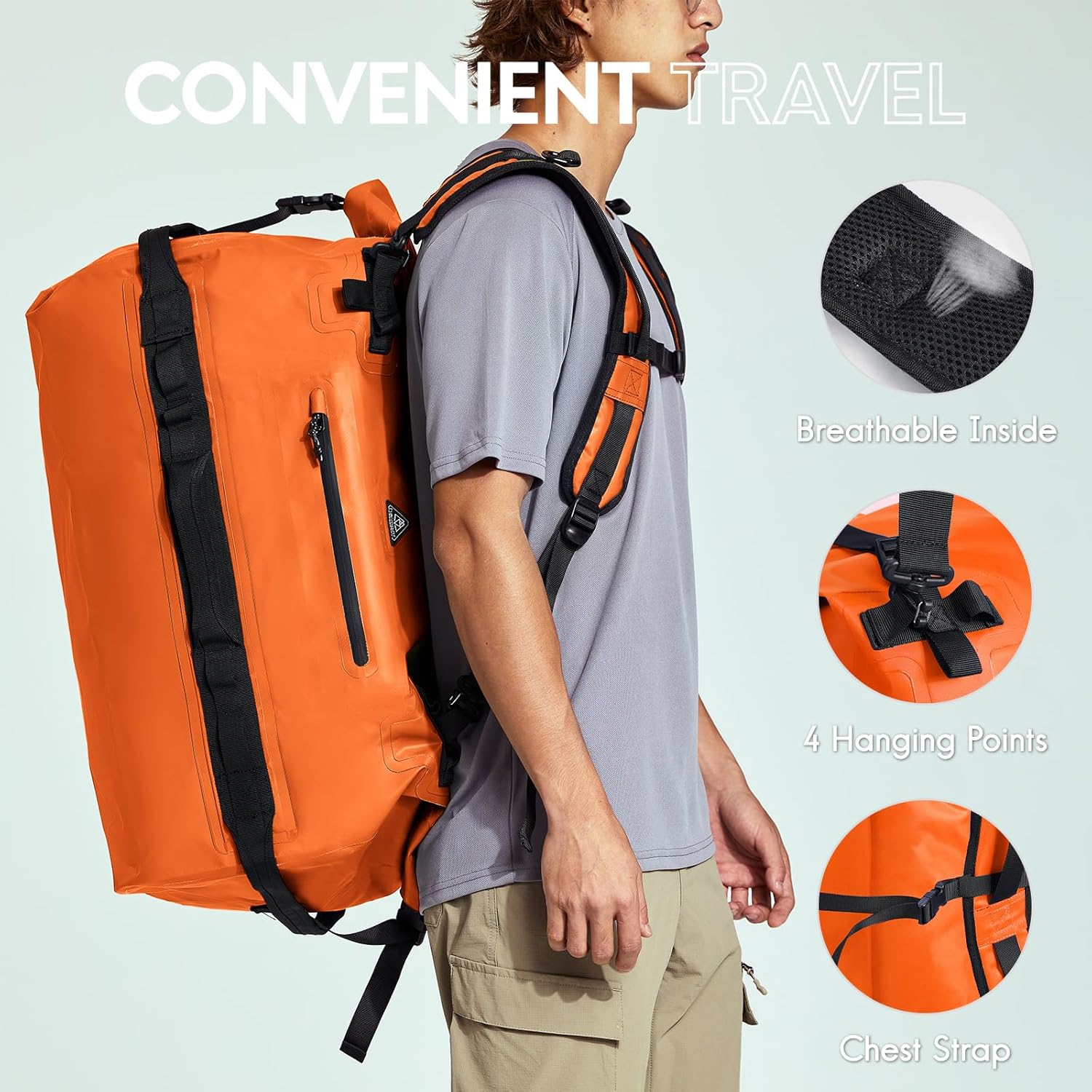 Haimont Large Waterproof Duffel Backpack Roll-Top Heavy Duty Dry Duffle Bag for Boating, Travel, Motorcycle, Kayaking, Camping, 60L - Image 3