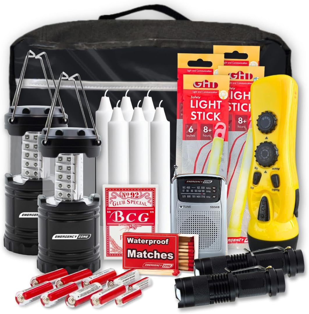 Emergency Zone Power Outage Emergency Kit - Items to Provide Light in Durable Nylon Pouch
