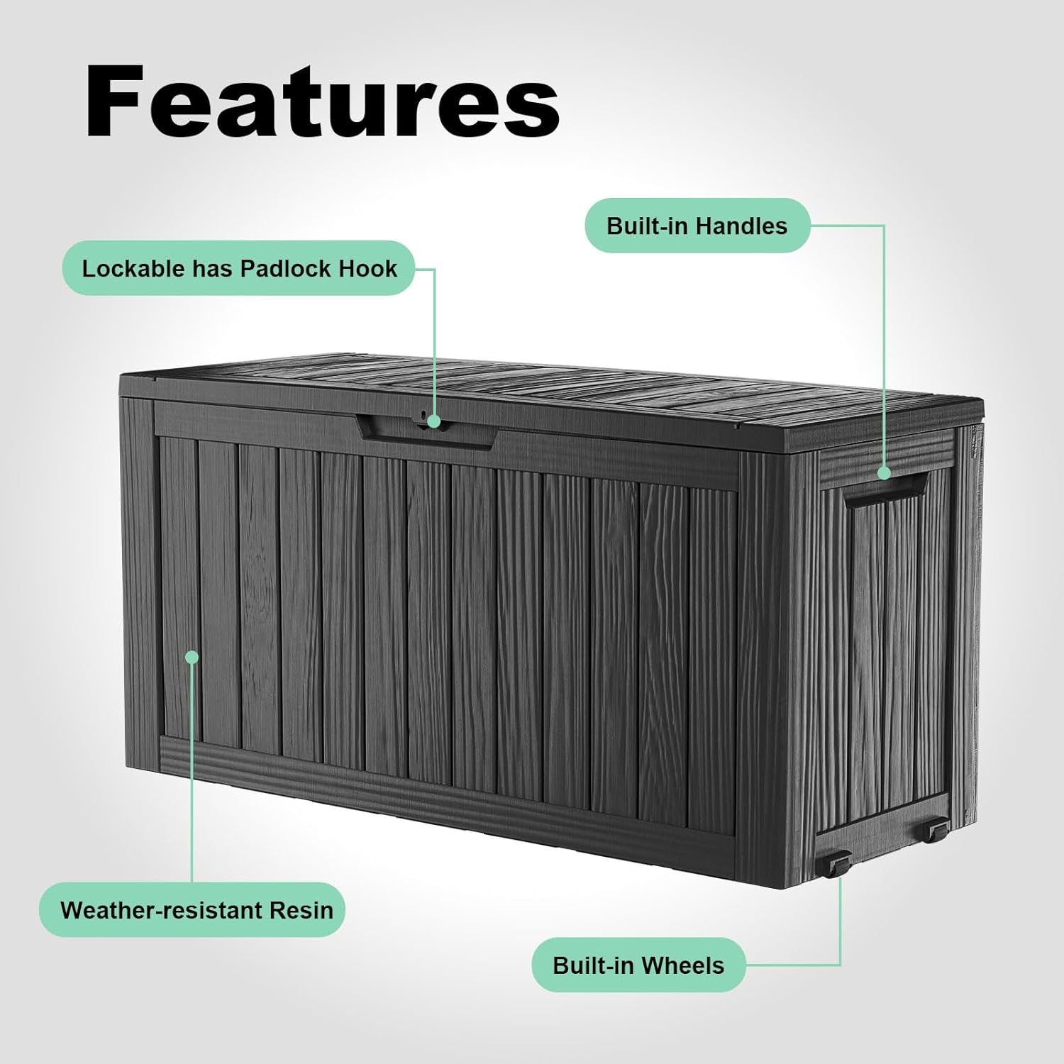 Outdoor Waterproof Resin Storage Deck Box Lockable Outside Bench UV Resistant Bin Patio Porch Furniture Pool Float Garden Tool Cushion (Black, 85 Gallon) - Image 6