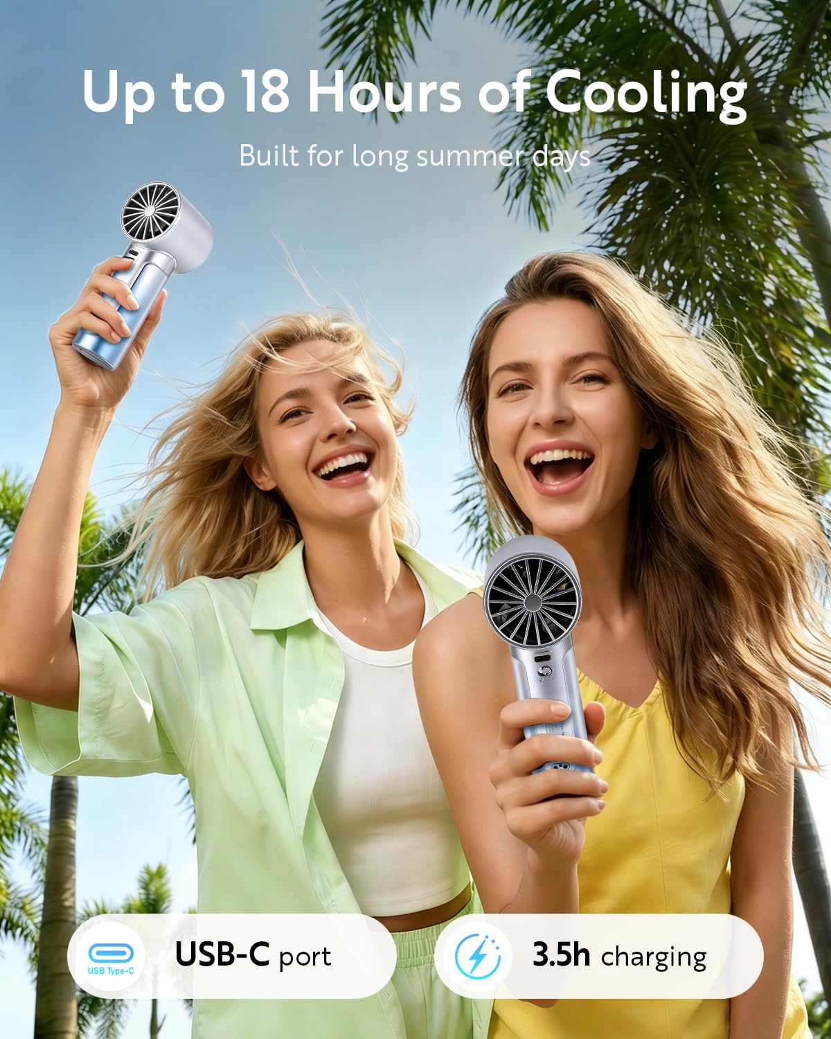 Handheld Portable Fan, Adjustable Speed Powerful Mini Personal Fan, Rechargeable 5000mAh Battery Up to 18 Hours Runtime, Pocket Turbo Fan with Smart LED Display for Travel, Office, Outdoor - Image 3