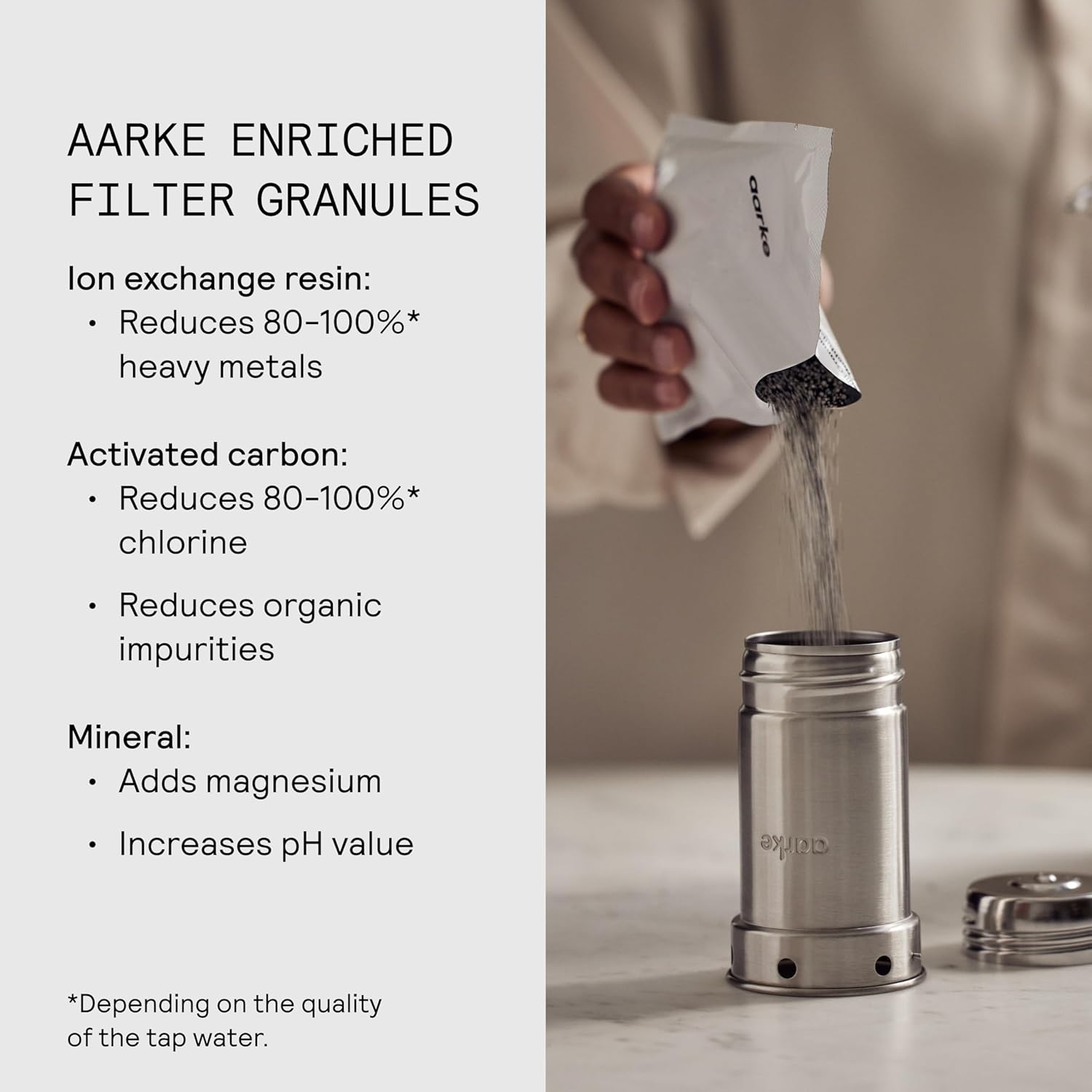 Aarke Purifier Regular Glass Pitcher Bundle w/Steel Filter, BPA-Free, 3 Enriched + 1 Pure Granules, 2.4L Pitcher with 1.18L Filtration Capacity - Image 4