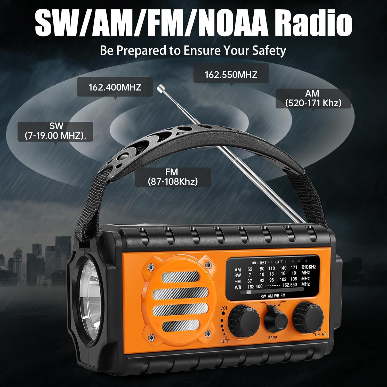 QAUYYW 74000mWh Emergency Radio with NOAA Weather, Portable Hand Crank SW/AM/FM Survival Radio with Fast Charge Rechargeable Solar Battery, Flashlight, Reading Lamp,SOS Sirenor Home Outdoor - Image 2