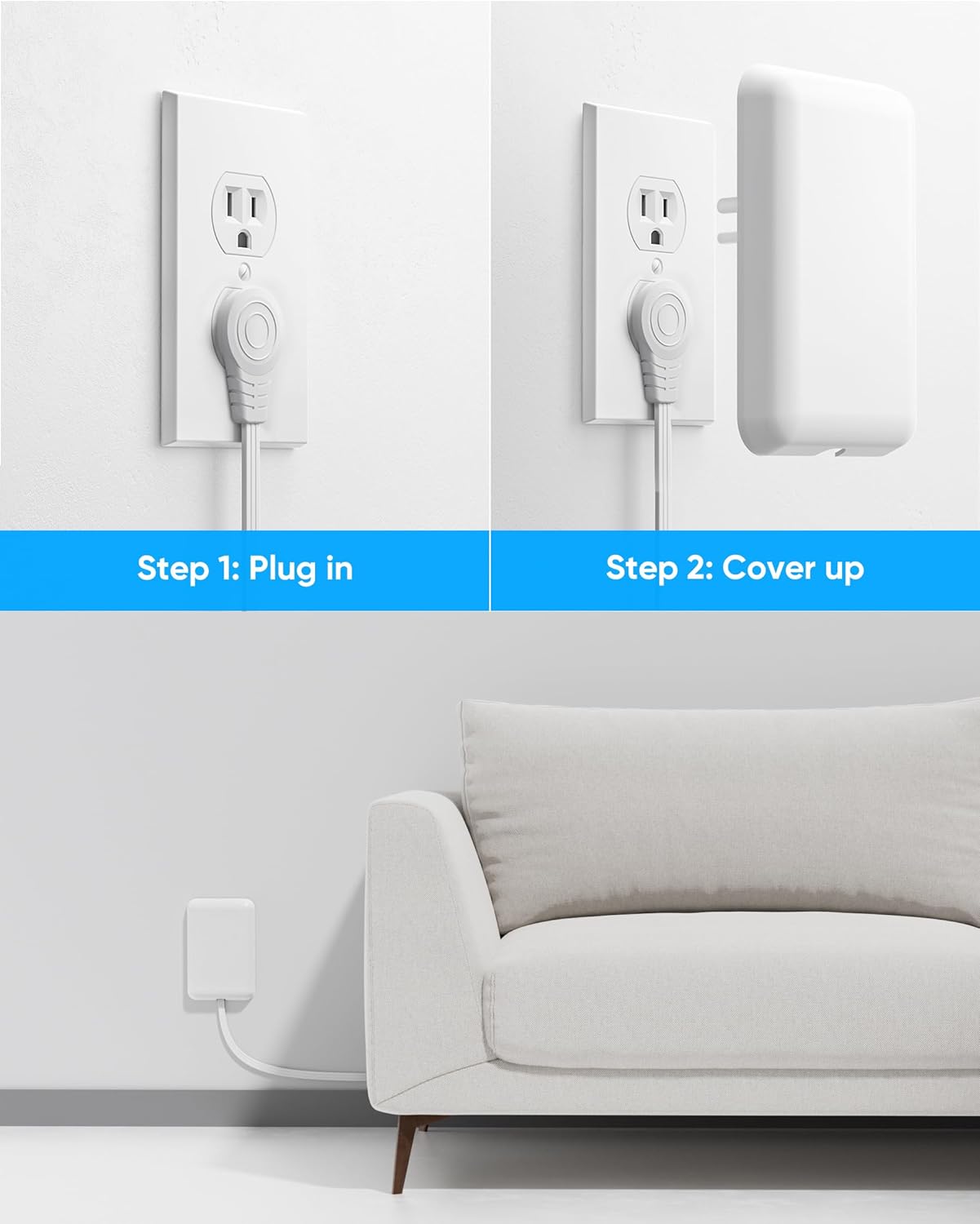 Olcorife Flat Extension Cord with Outlet Cover, Flat Plug Power Strip with 6 Outlets and 3 USB Ports, 5 FT Cord Hidden Outlet Extender for Tight Spaces - Image 4