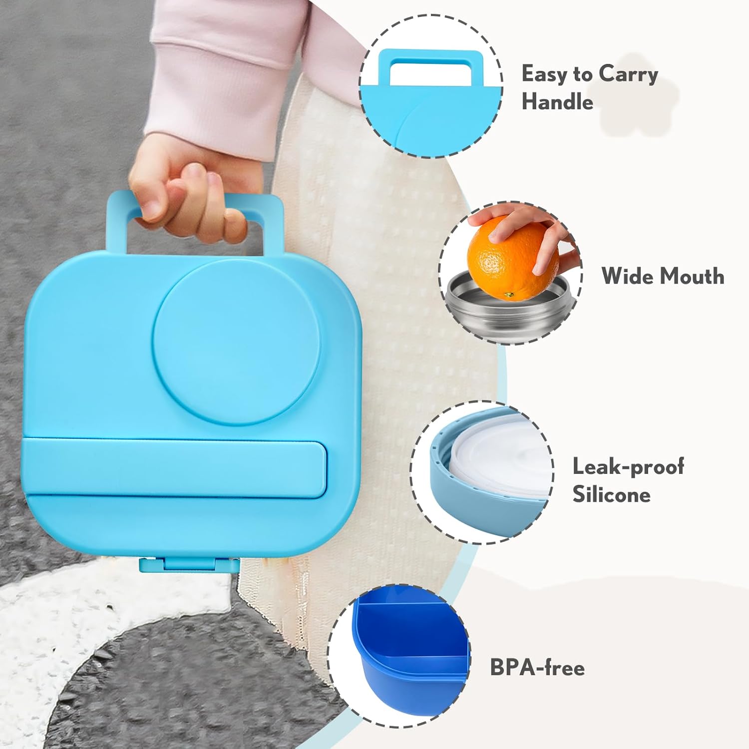 BOSEDSANG Bento Lunch Box for Kids with 12oz Soup Thermo,4 Compartments Lunch Box Containers Kids, Spoon&Sauce Jar, BPA Free&Leak proof,Insulated Food Jar for Travel((Blue) - Image 5