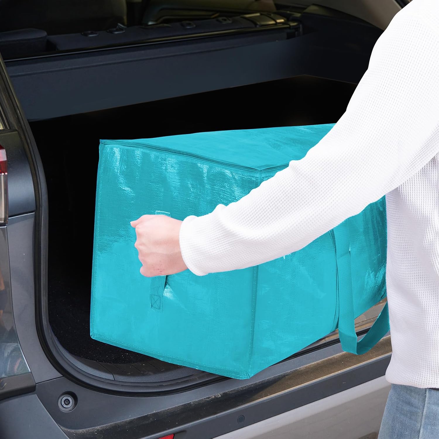 TICONN 4 Pack Extra Large Moving Bags Heavy Duty with Zippers & Carrying Handles, Durable Storage Bags Moving Boxes for Closet Organizers and Storage (4 Pack, Aqua) - Image 10