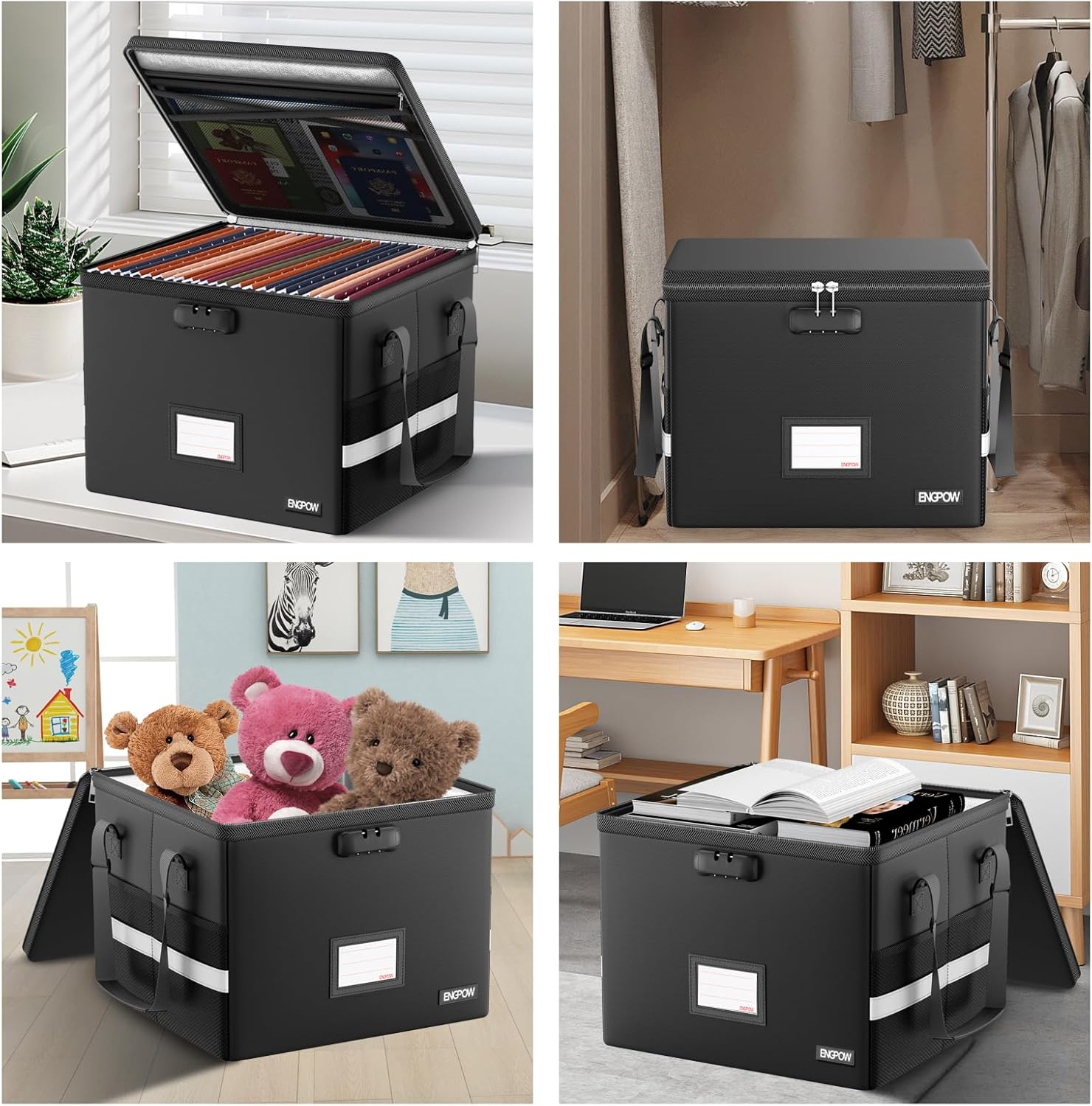 ENGPOW 5200°F Fireproof Document Box with Lock, Heat Insulated Collapsible File Storage Organizer with Handle, Portable Home Office File Cabinet for Hanging Letter/Legal Size Folder, Black - Image 7