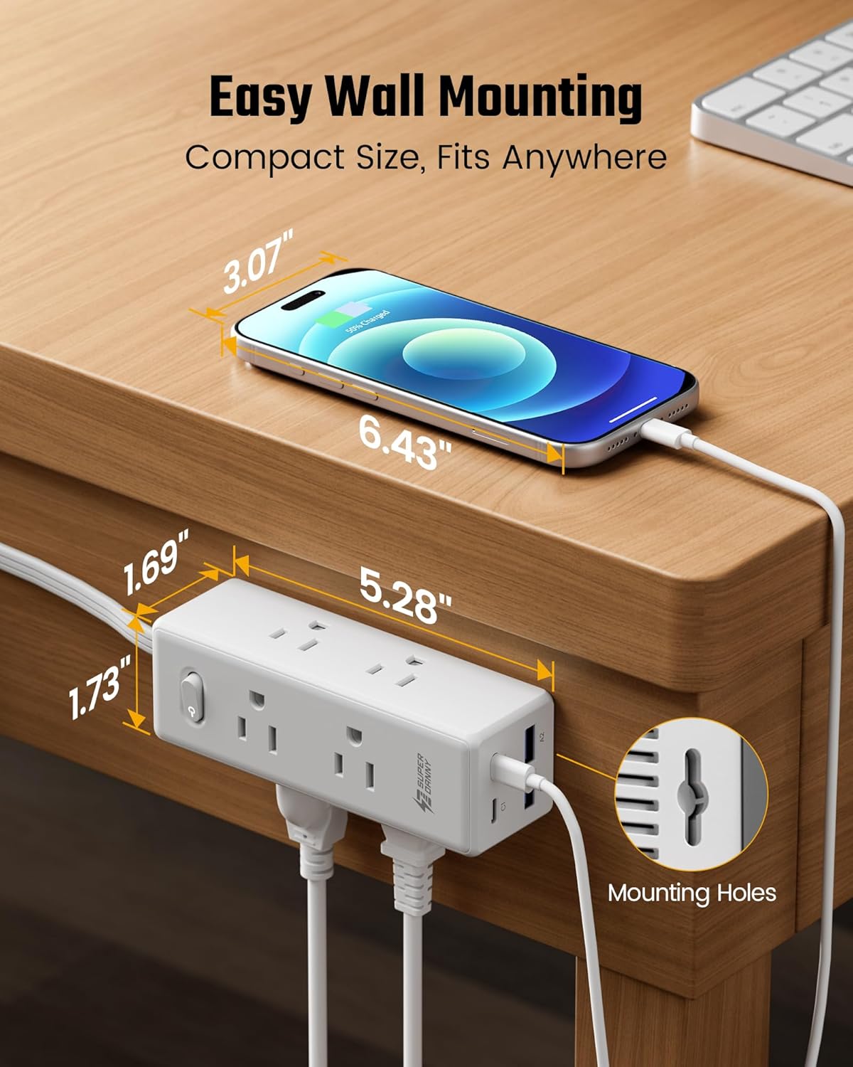 15 Ft Extension Cord with Multiple Outlets, Long Extension with 6 Outlets 4 USB Ports(2 USB C), Flat Plug Surge Protector Power Strip for Home, Office Supplies, Dorm Essentials - Image 4