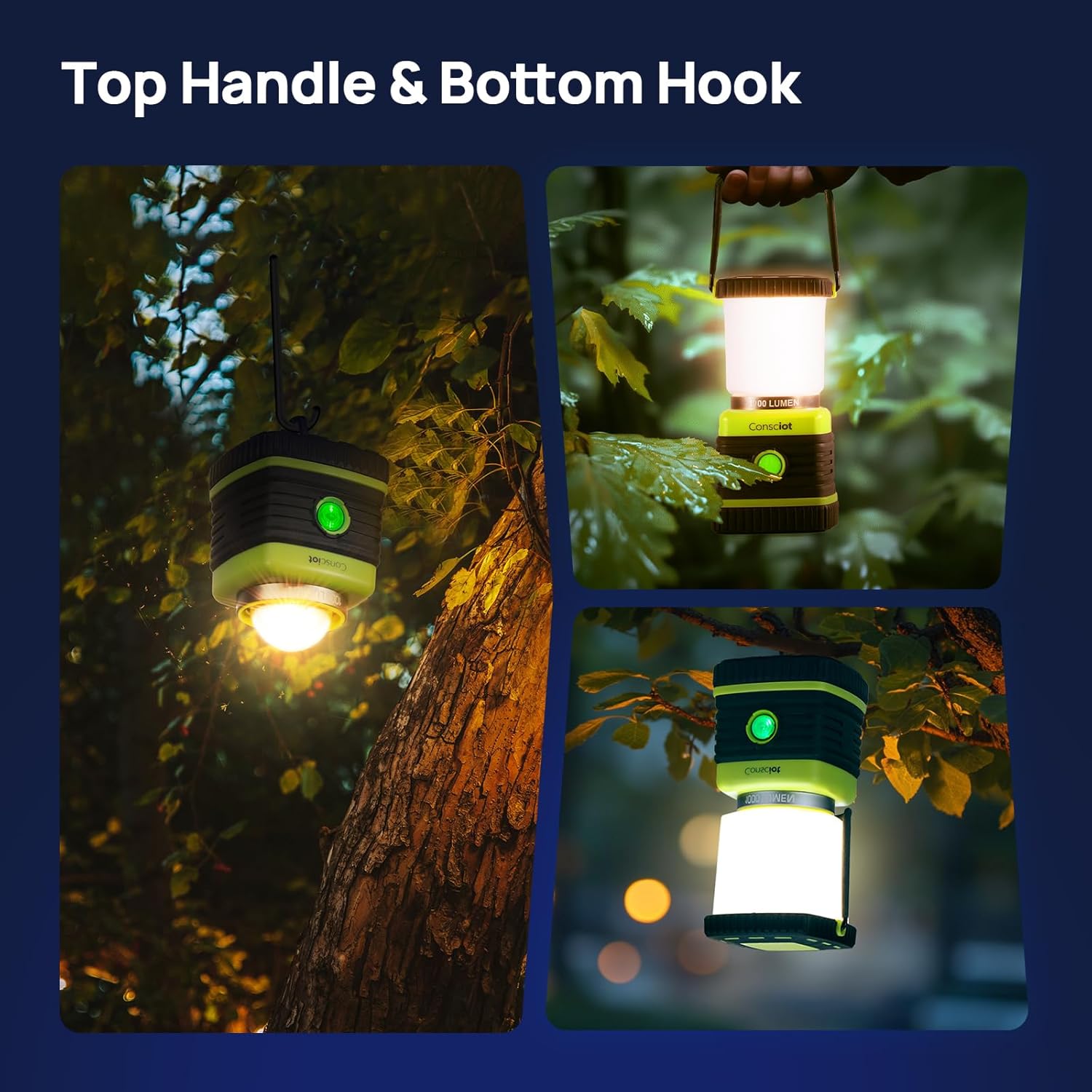 Consciot LED Battery Powered Camping Lantern, 1000LM, 4 Light Modes, IPX4 Waterproof Portable Tent Flashlight for Power Outages, Emergency, Hurricane, Hiking, Light Green, 2-Pack - Image 5