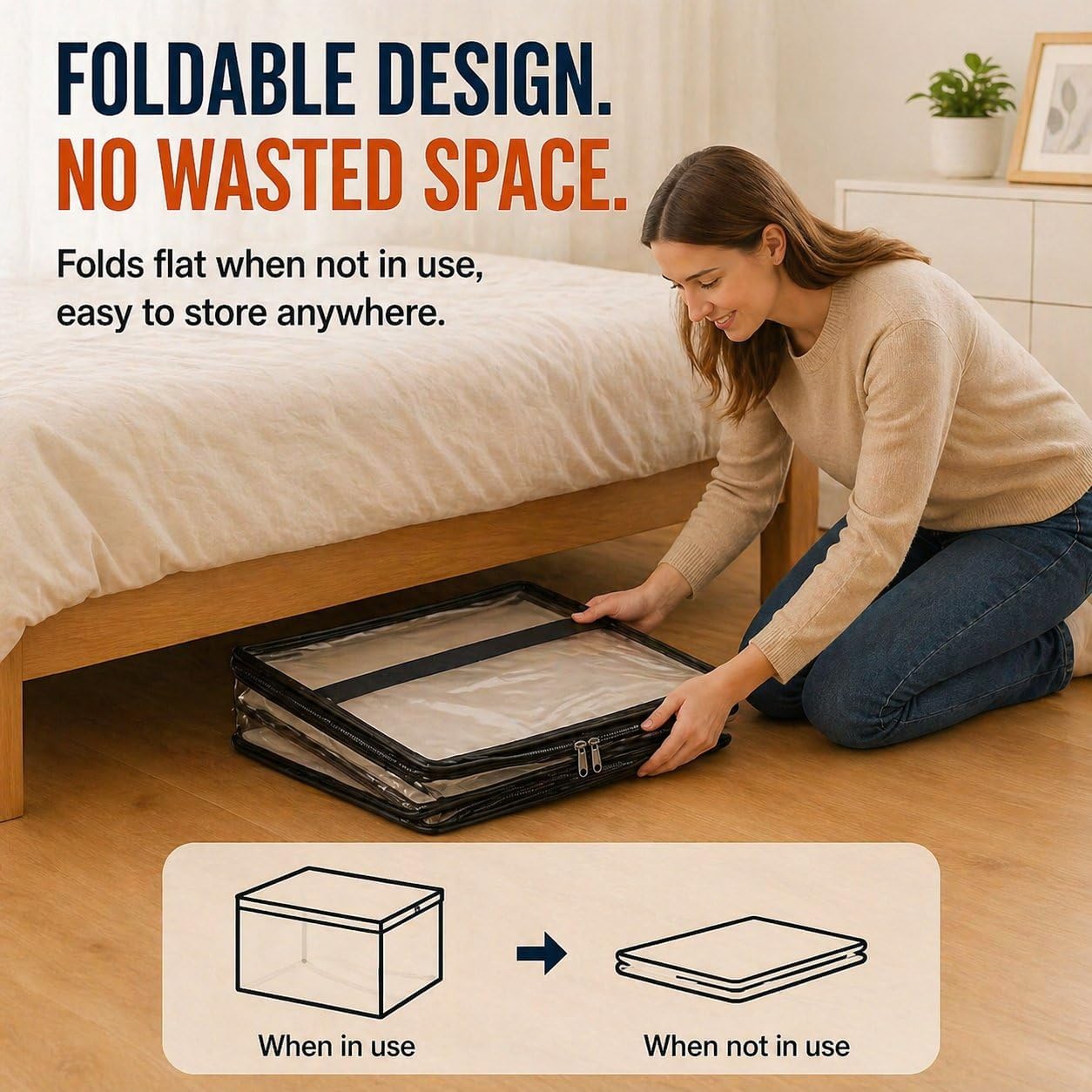 Large Heavy-Duty Thick Plastic Clear Storage Bag for Clothes, Moving & Storages, 2026 New Stackable Foldable Bins Totes Bags with Reinforced Handles & Zipper (2pc-black-L(15 × 9.5 × 12.6in)) - Image 7