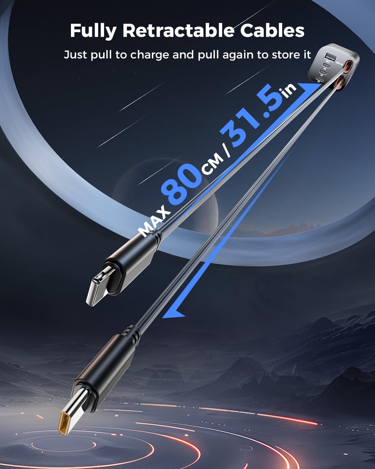 Retractable Car Charger, SUPERONE 99W Car Phone Charger with Cables Fast Charging, USB C Car Charger Adapter for iPhone 17 16 15 14 13 12, Samsung, Black - Image 3