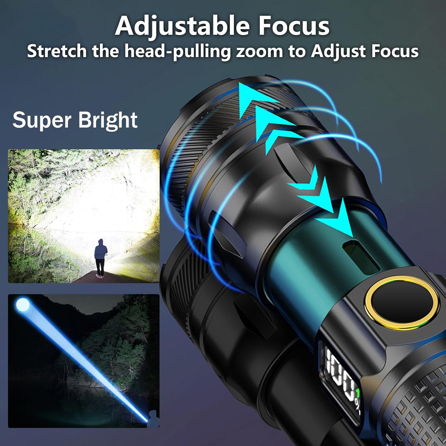 Gotellx Rechargeable LED Flashlights with Digital Power Display, Zoomable High Lumens Bright EDC Flashlight with USB C Charging Port for Home and Outdoor Emergency, Camping Essentials, Survival Gear - Image 4