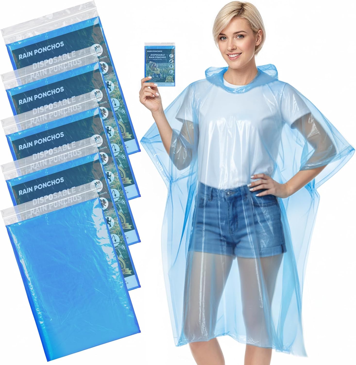 APEXUP Disposable Rain Ponchos for Adults, 5PK/10PK/50PK Emergency Rain Poncho for Camping Hiking Travelling