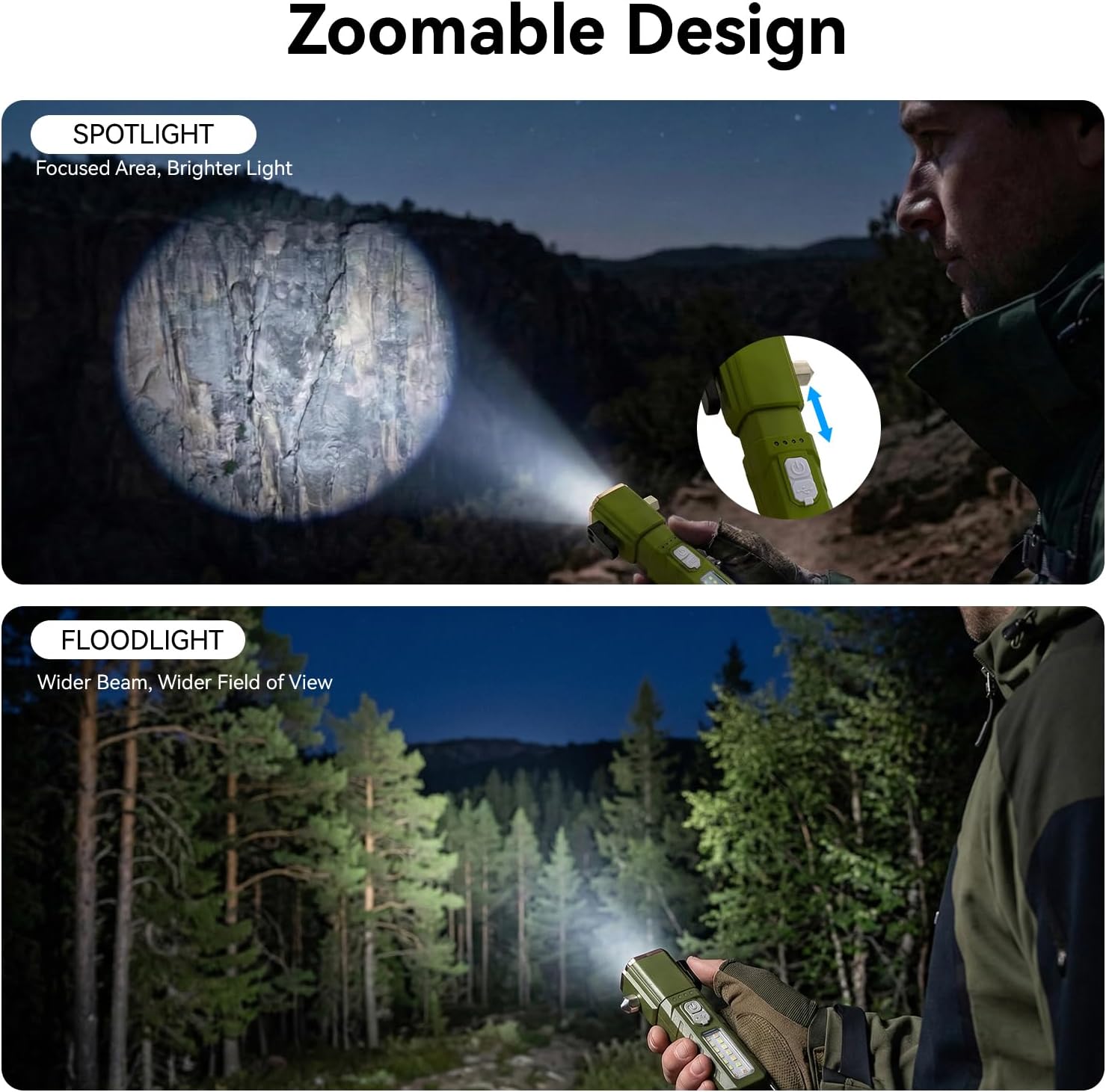 Emergency Car Flashlight with 6 Lighting Modes, Flashlights Emergency Kit Escape Hammer with Seatbelt Cutter & Window Breaker, Zoomable Design,Type-C Rechargeable for Roadside Safety,Camping,Home - Image 3