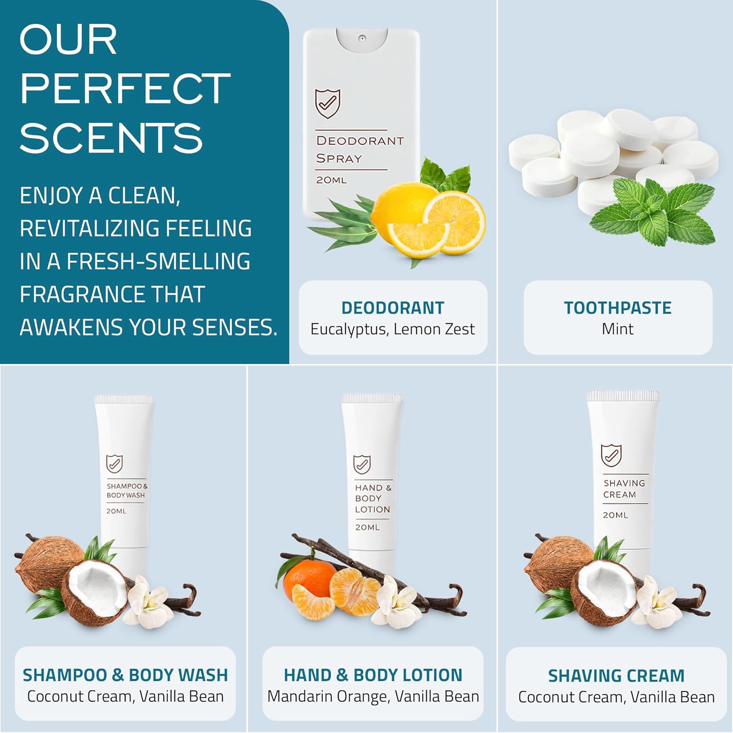 MY PROTECT KIT Travel Kit - 20 Pieces Travel Size Toiletries Set, Toothbrush, Shaver, Toothpaste Tablet, Shampoo & Body Wash, Shaving Cream, Lotion, Deodorant Spray, Pack of 1 - Image 5