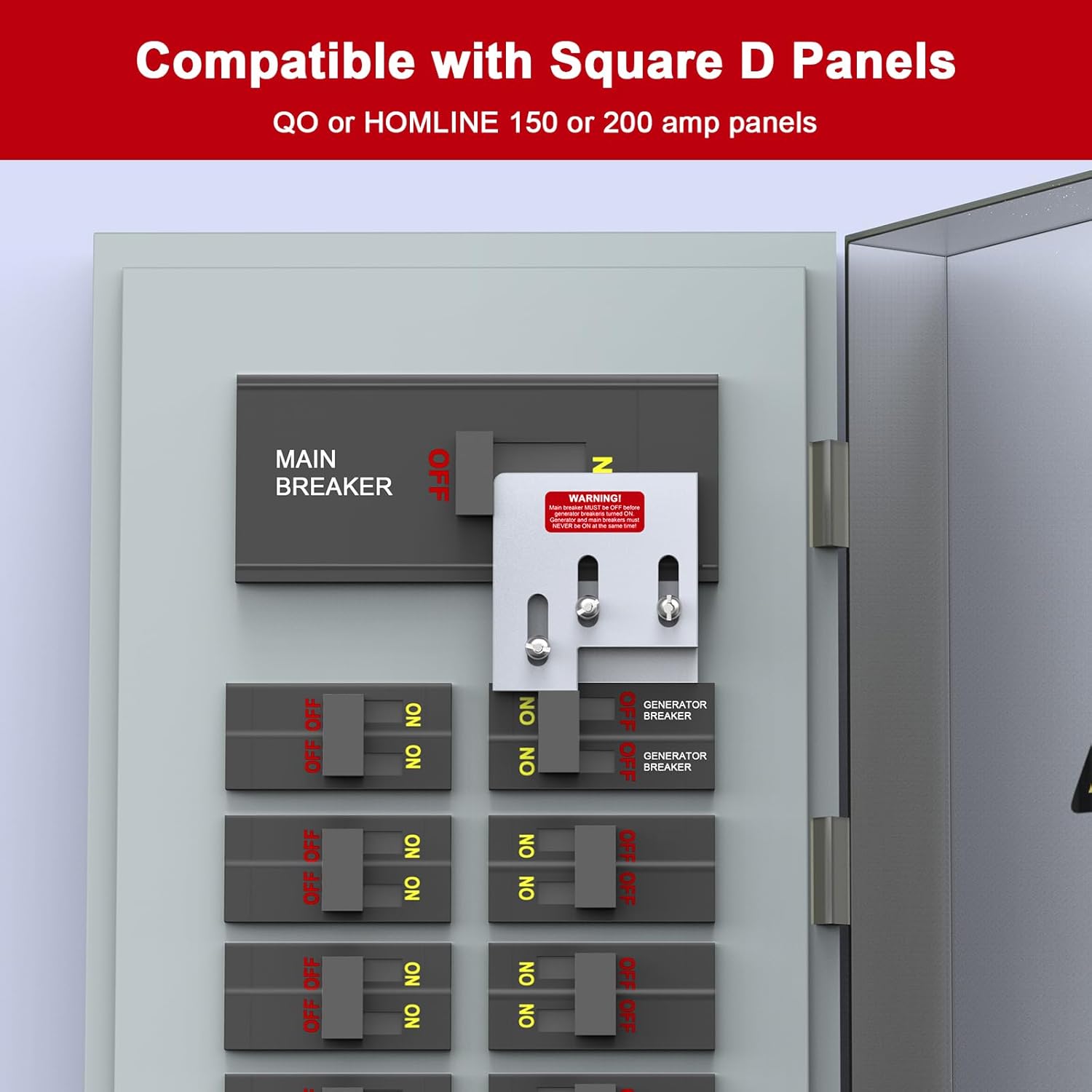 Generator Interlock Kit Compatible with Square D QO or Homeline 150 or 200 amp panels. 1 3/8 inches Spacing between main and generator breaker, Professional and Interlock Kit (SD200A) - Image 2