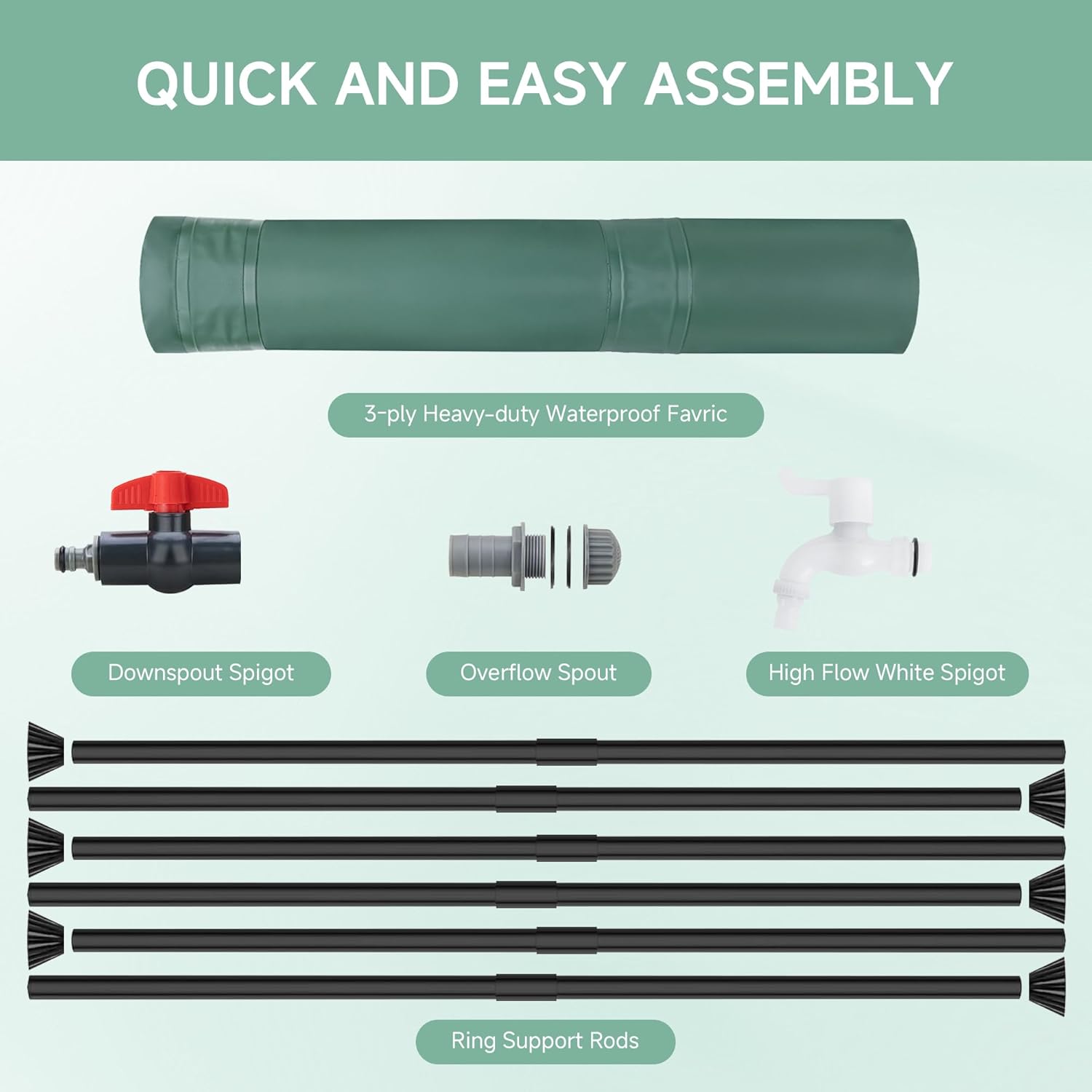 Collapsible Rain Barrel Water Storage Containers-53 Gallon Portable Rainwater Collect System Water Tank to Collect Rainwater from Gutter Downspout Water Catcher with Spigots,Filter&Overflow Kits - Image 5