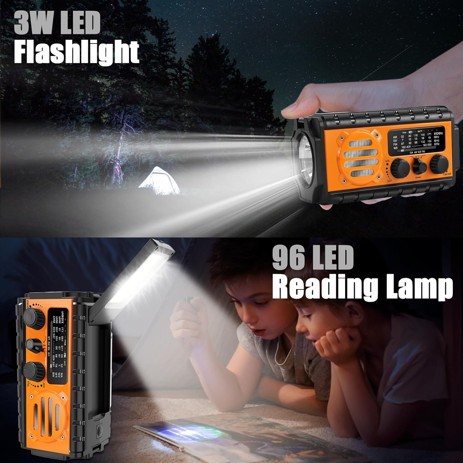 QAUYYW 74000mWh Emergency Radio with NOAA Weather, Portable Hand Crank SW/AM/FM Survival Radio with Fast Charge Rechargeable Solar Battery, Flashlight, Reading Lamp,SOS Sirenor Home Outdoor - Image 4