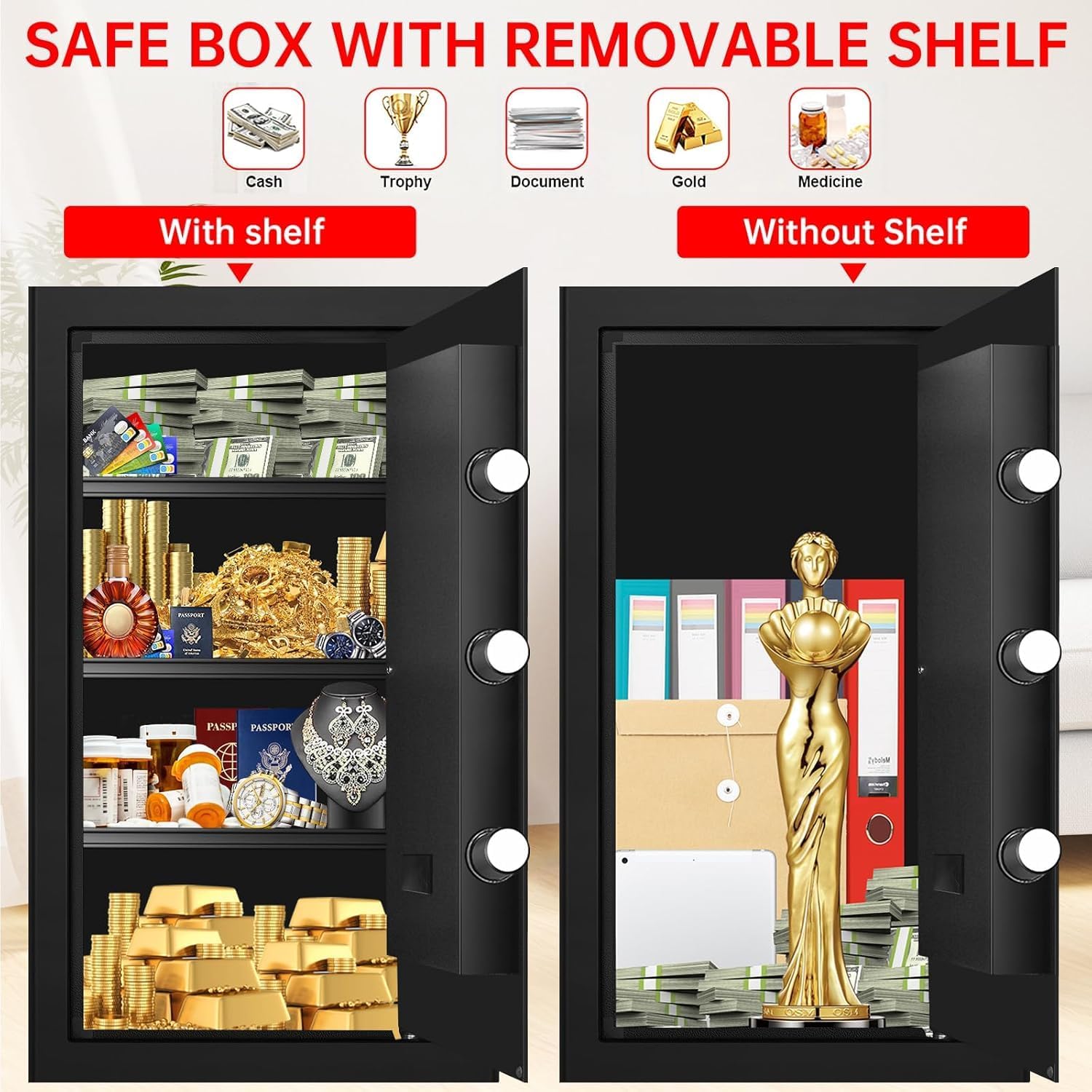 5.1 Cuft Home Safes Water and Fireproof, Large Safety Box Fireproof Waterproof with Electronic Keypad and Spare Key, Fire Proof Safe for Home Documents, Floor Personal Safe for Money Medicine - Image 5