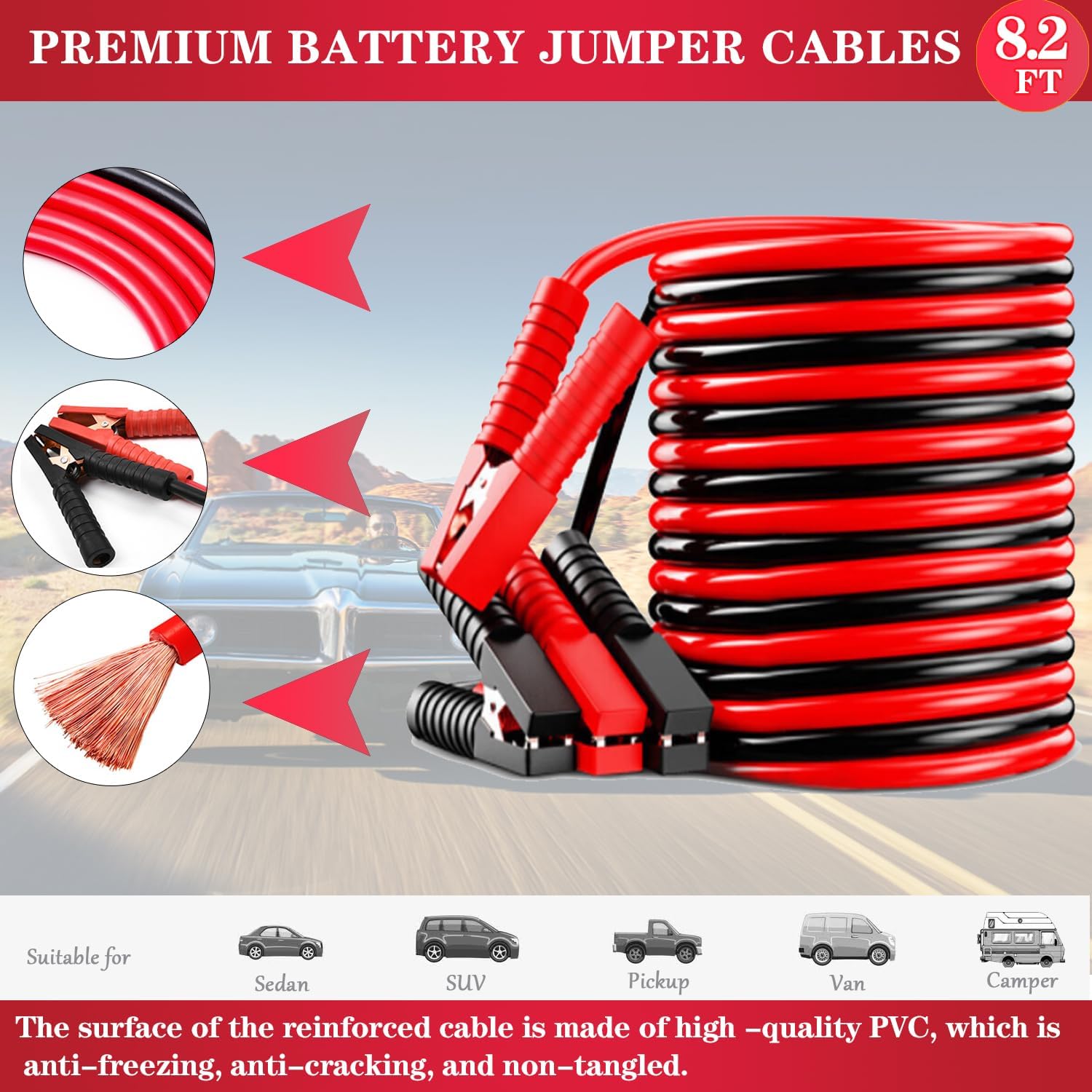 LIANXIN Car Roadside Emergency Kit, with Jumper Cables Automotive Kit,Car Safety Roadside Assistance Kit Headlamp,Tow Straps, Safety Hammers, Rainwear, Gloves.Black - Image 2