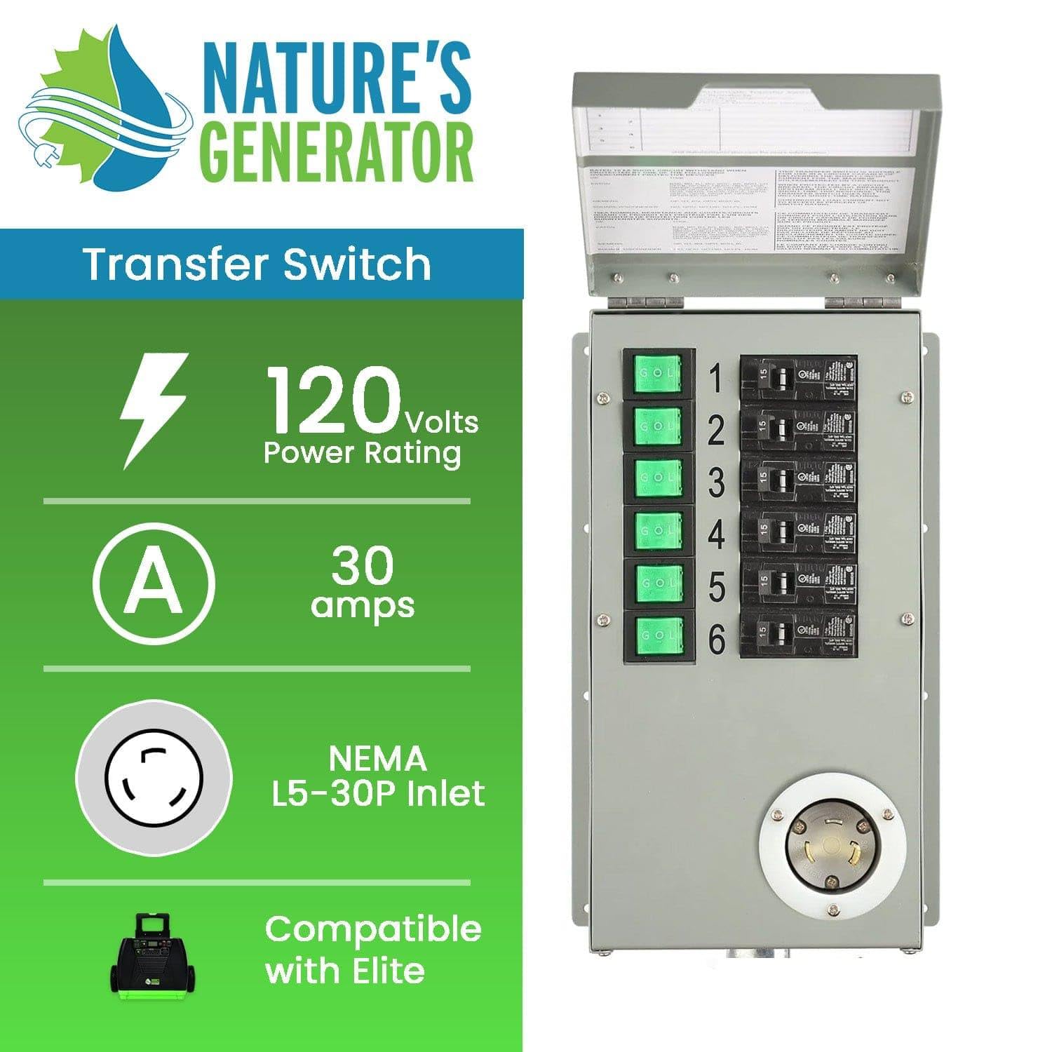 Nature's Generator Transfer Switch 6 Circuits 120V 30A Non-Automatic UL Power Transfer Kit(Indoor) - Image 2