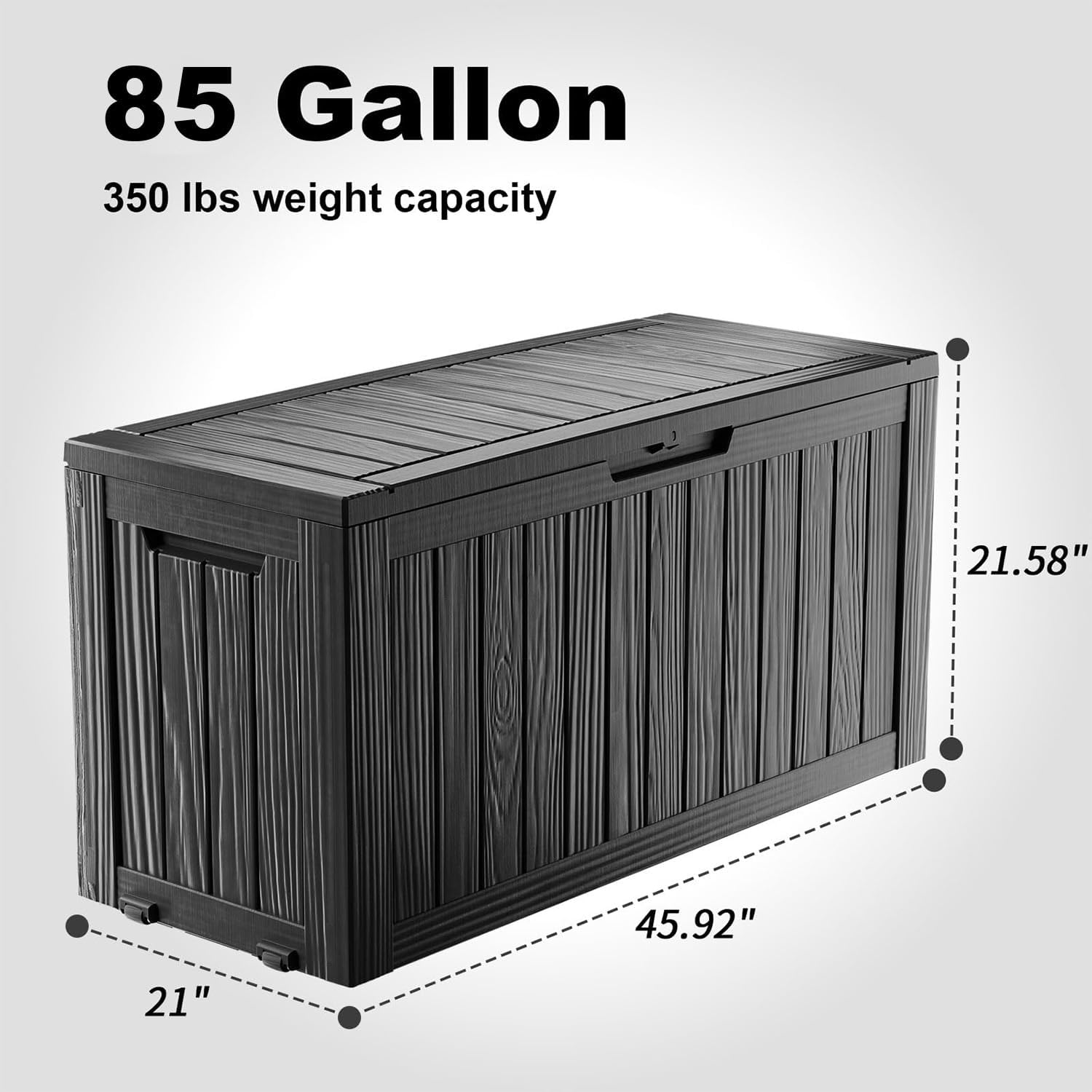 Outdoor Waterproof Resin Storage Deck Box Lockable Outside Bench UV Resistant Bin Patio Porch Furniture Pool Float Garden Tool Cushion (Black, 85 Gallon) - Image 7