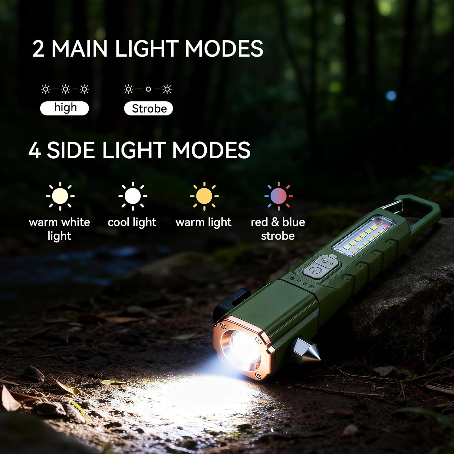 Emergency Car Flashlight with 6 Lighting Modes, Flashlights Emergency Kit Escape Hammer with Seatbelt Cutter & Window Breaker, Zoomable Design,Type-C Rechargeable for Roadside Safety,Camping,Home - Image 2
