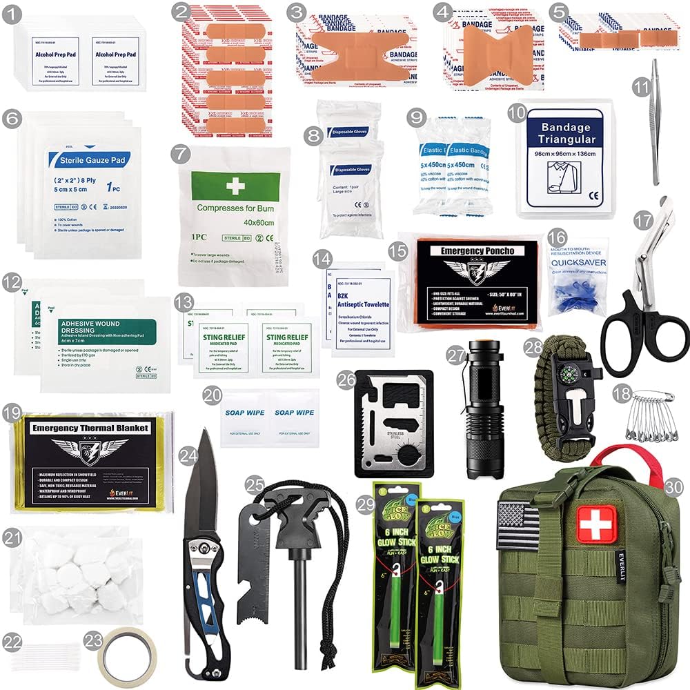 EVERLIT 250 Pieces Survival First Aid Kit IFAK EMT Molle Pouch Survival Kit Outdoor Gear Emergency Kits Trauma Bag for Camping Boat Hunting Hiking Home Car Earthquake and Adventures - Image 3