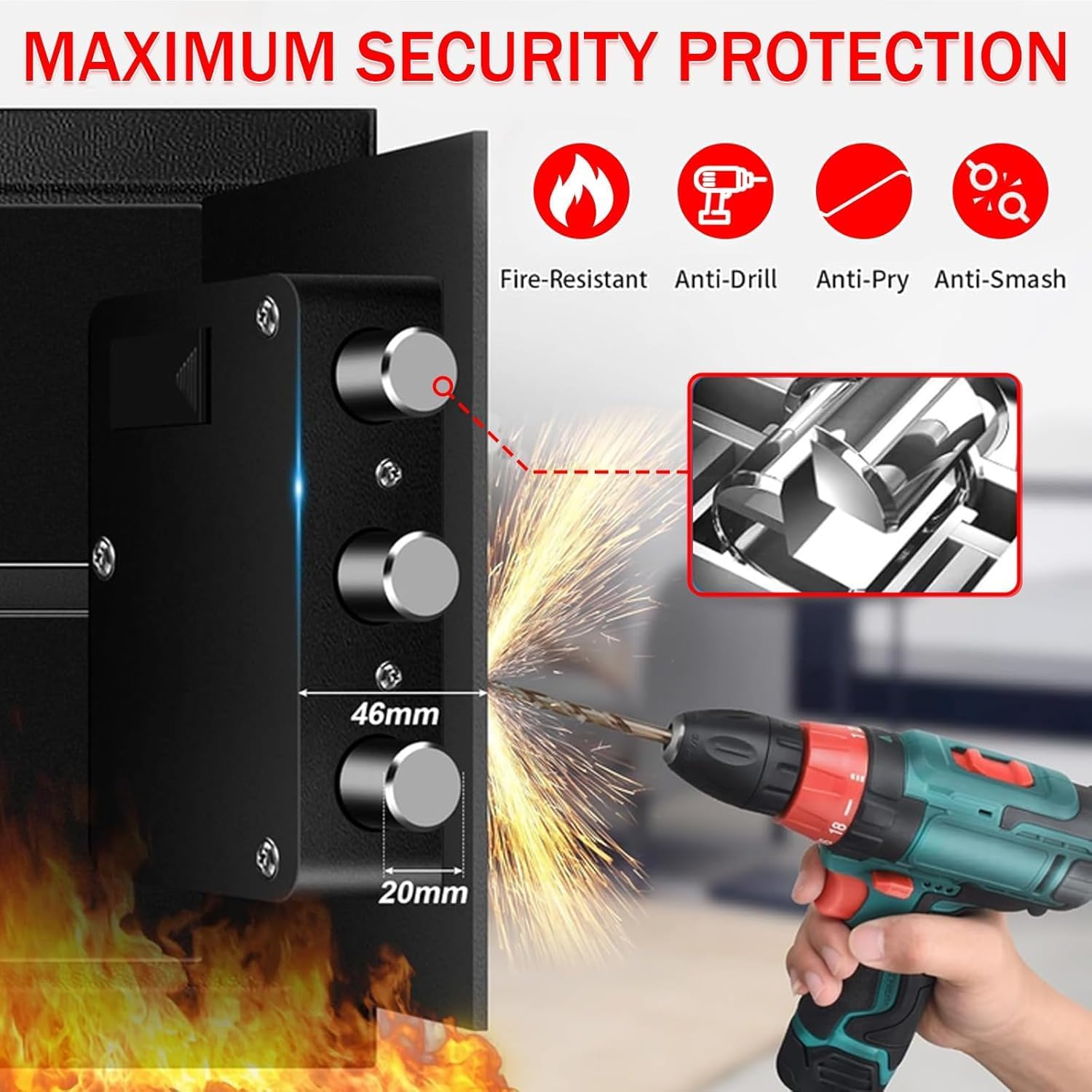 5.1 Cuft Home Safes Water and Fireproof, Large Safety Box Fireproof Waterproof with Electronic Keypad and Spare Key, Fire Proof Safe for Home Documents, Floor Personal Safe for Money Medicine - Image 4