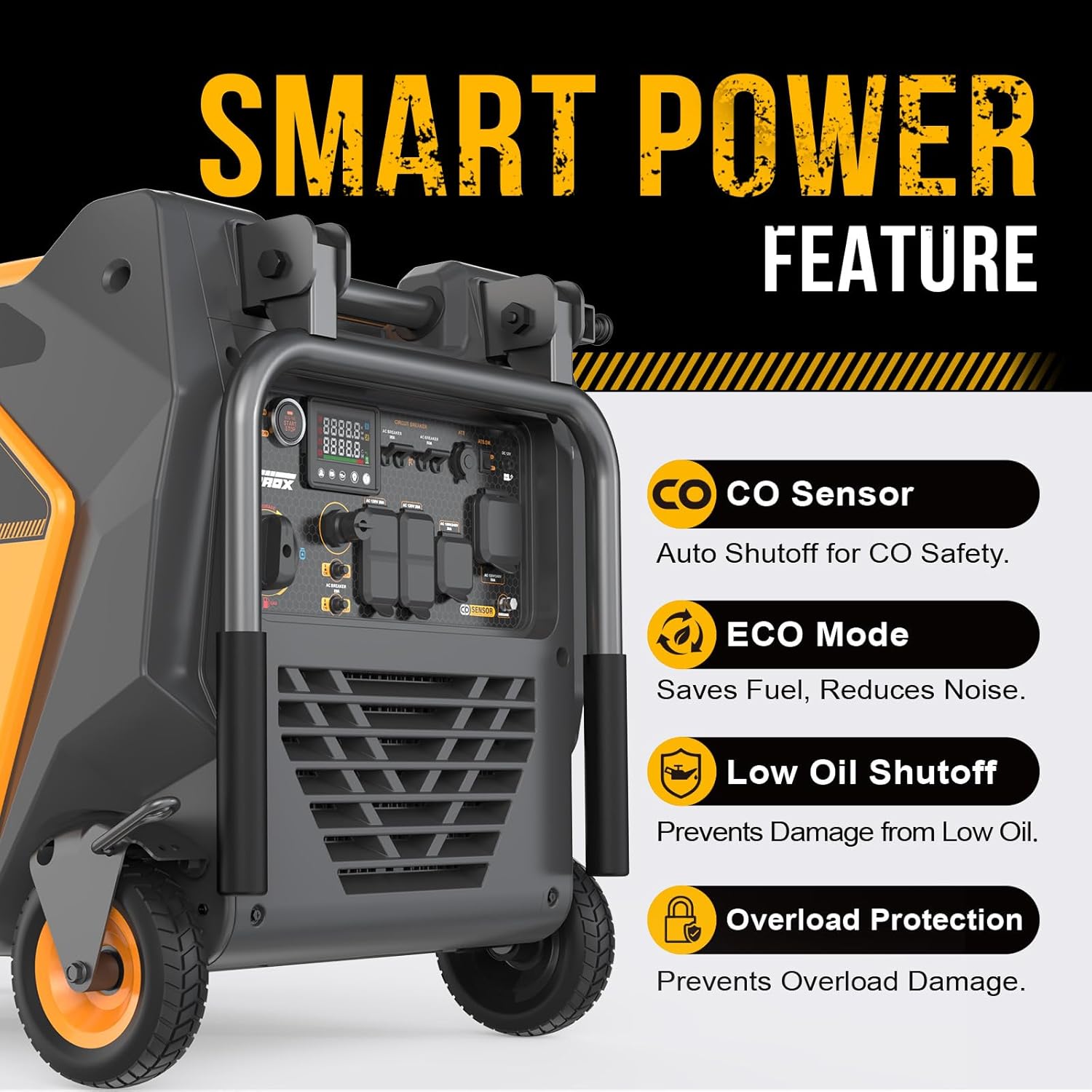11000W Dual Fuel Inverter Generator for Home Backup, RV, & Camping - Super Quiet with ATS Ready, Remote Start, CO Sensor, ECO Mode, 50A Outlets, Low THD, Gas & Propane Powered (Yellow) - Image 6