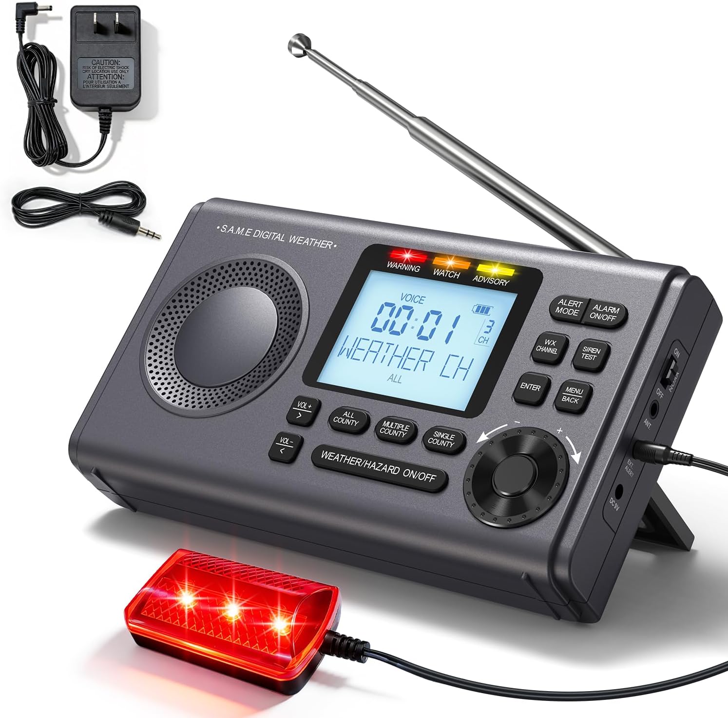 RunningSnail NOAA Weather Alert Radio - S.A.M.E Localized Programming, 23 County Codes & 80+ Emergency Alerts, Battery Backup, Alarm, Selectable Alert Tone, External Antenna, External Warning Light