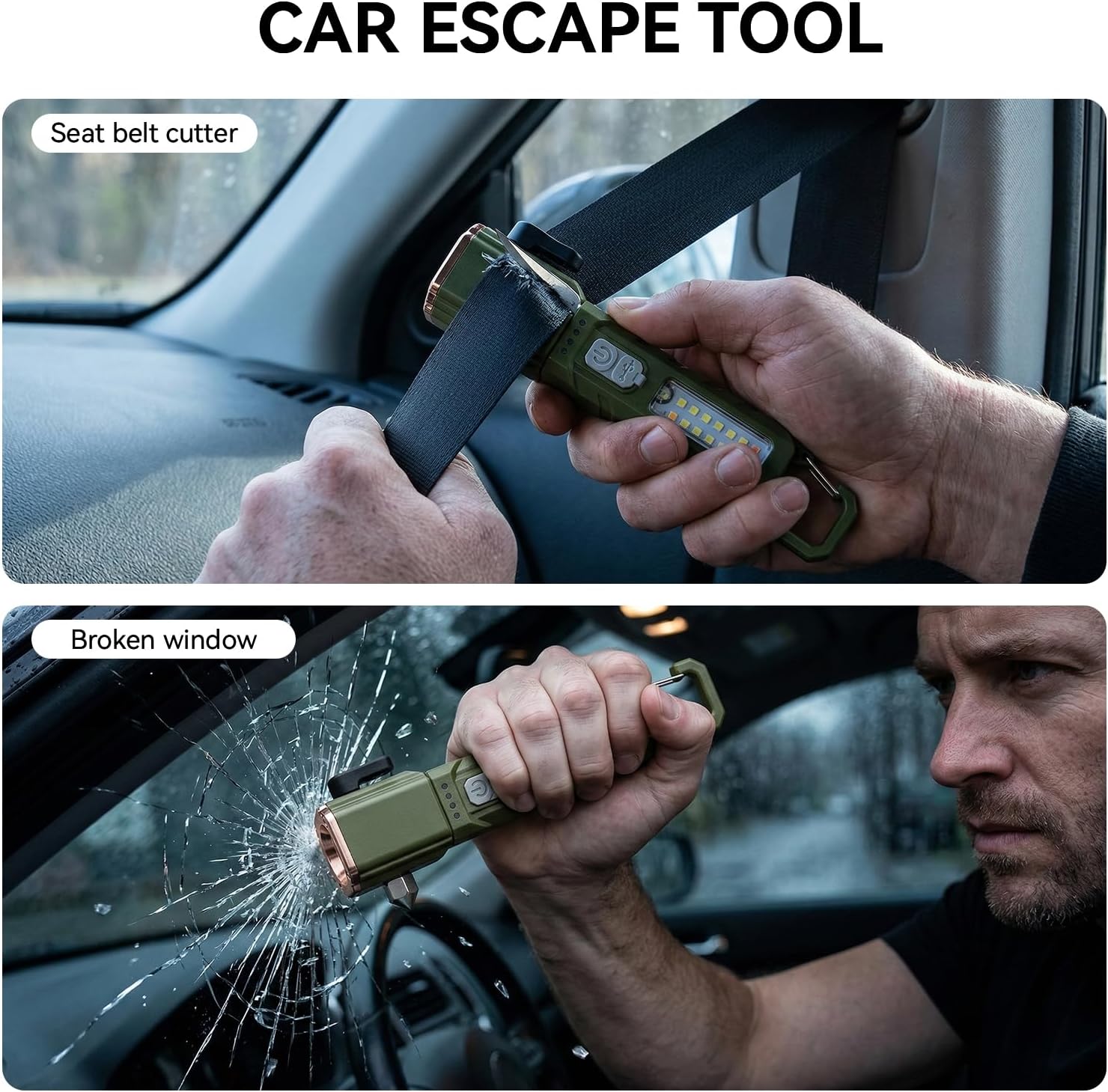 Emergency Car Flashlight with 6 Lighting Modes, Flashlights Emergency Kit Escape Hammer with Seatbelt Cutter & Window Breaker, Zoomable Design,Type-C Rechargeable for Roadside Safety,Camping,Home - Image 4