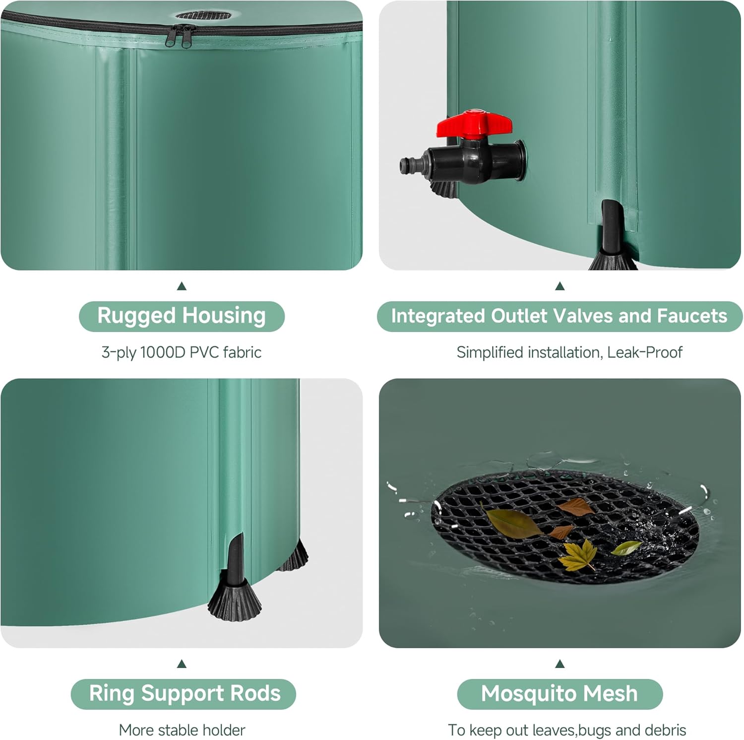Collapsible Rain Barrel Water Storage Containers-53 Gallon Portable Rainwater Collect System Water Tank to Collect Rainwater from Gutter Downspout Water Catcher with Spigots,Filter&Overflow Kits - Image 3